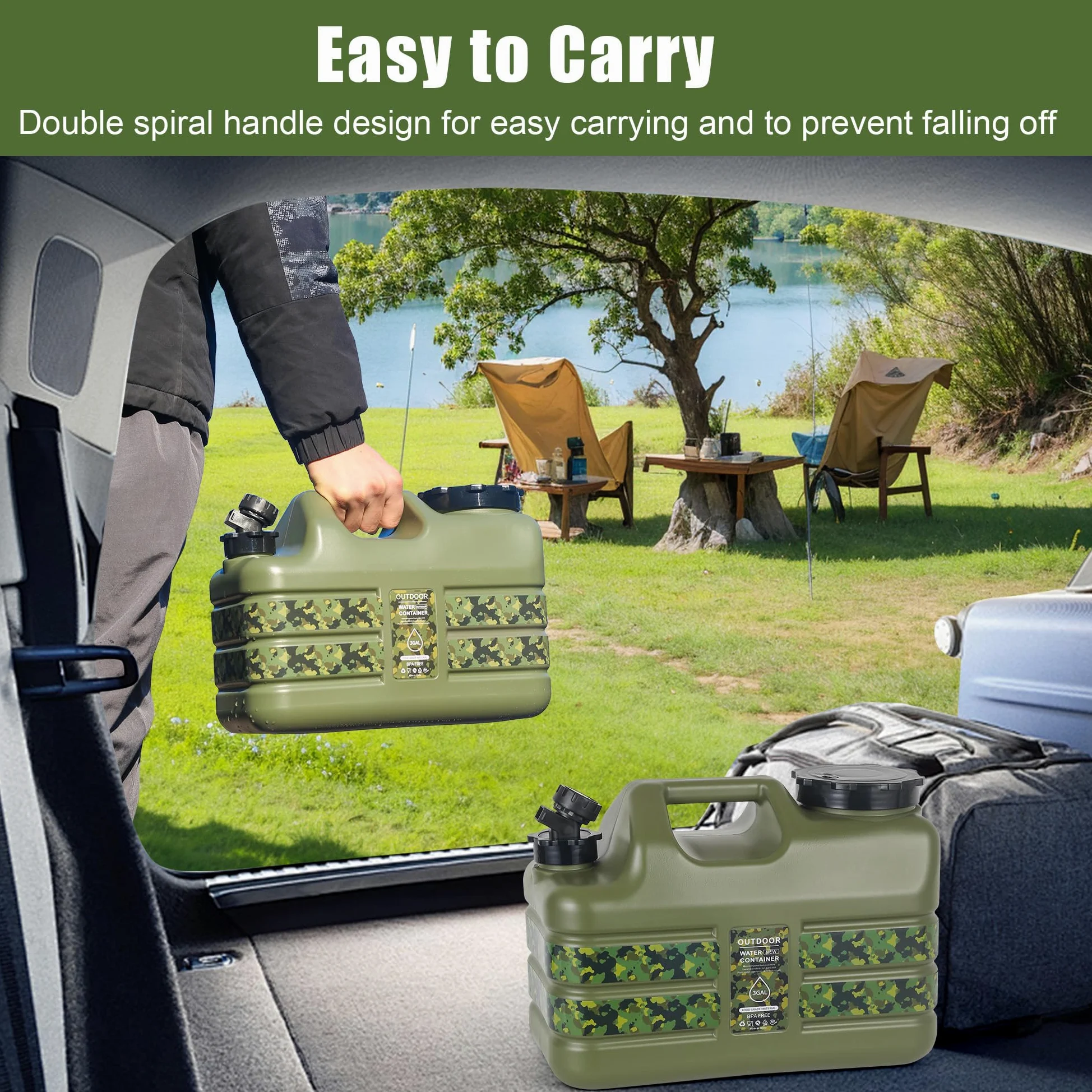 ASIEIT Bidón de Agua con Grifo de 11L, Bidón de Agua para Camping, Tanque de Agua Portátil Multiusos sin BPA, Tanque de Agua para Camping con Asas, Bidón Antifugas, para Emergencias y Exteriores