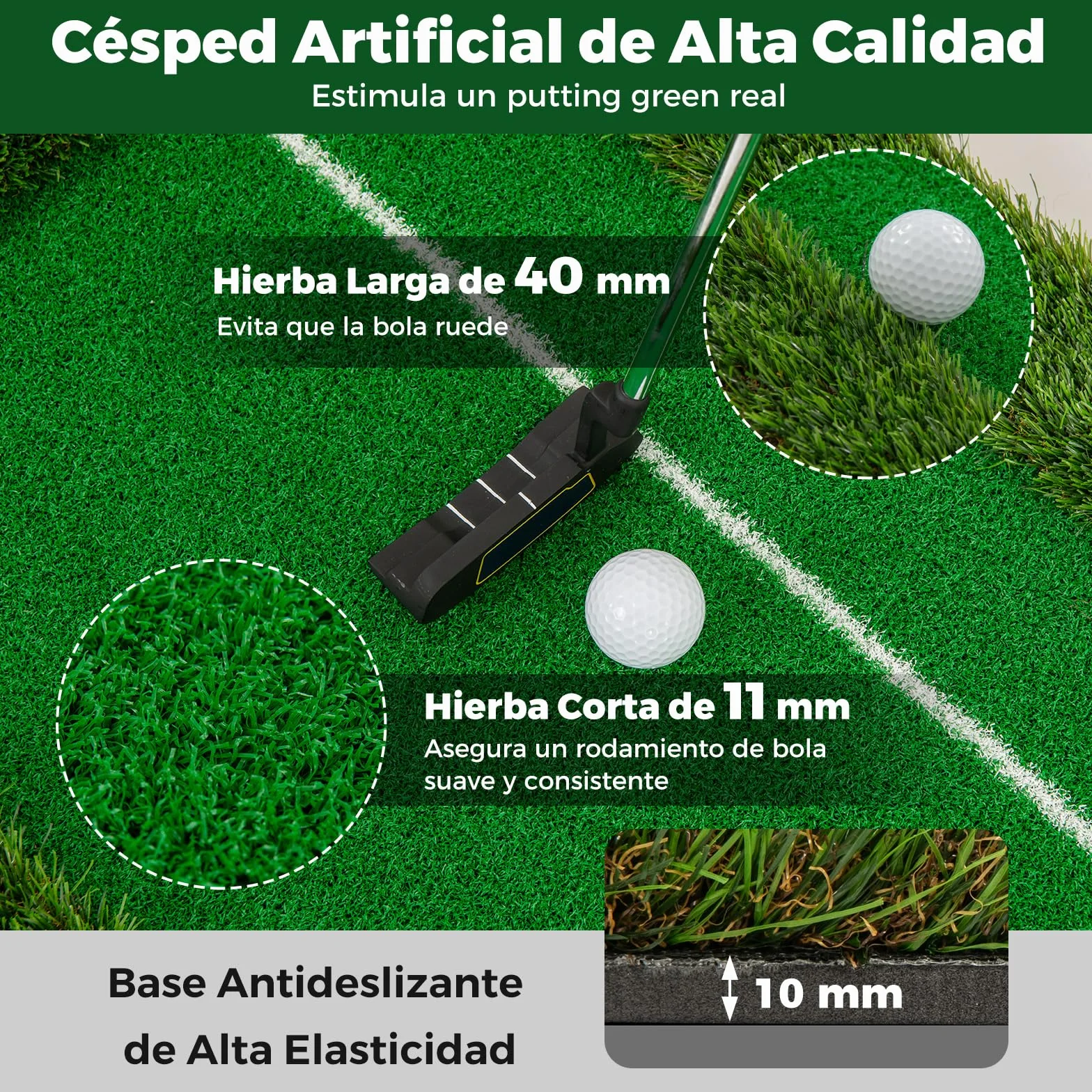 COSTWAY Alfombra de Práctica de Golf 300 CM, Césped Artificial, 3 Pelotas de Golf y 2 Tamaños de Hoyos, Tapete de GOF, Interiores Exteriores Hogar Oficina Jardín y Patio