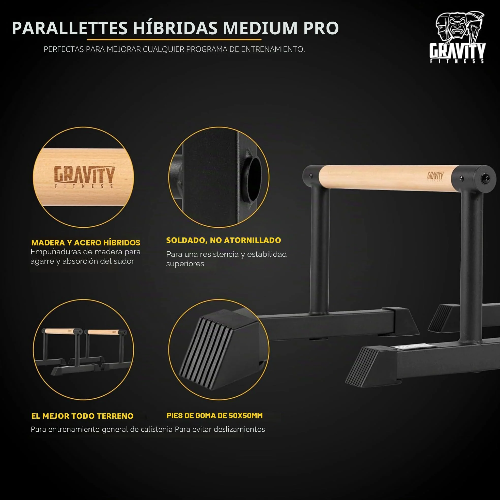 Gravity Fitness Parallettes - Nuevas asas de madera híbridas - Calistenia, Crossfit, uso doméstico y comercial