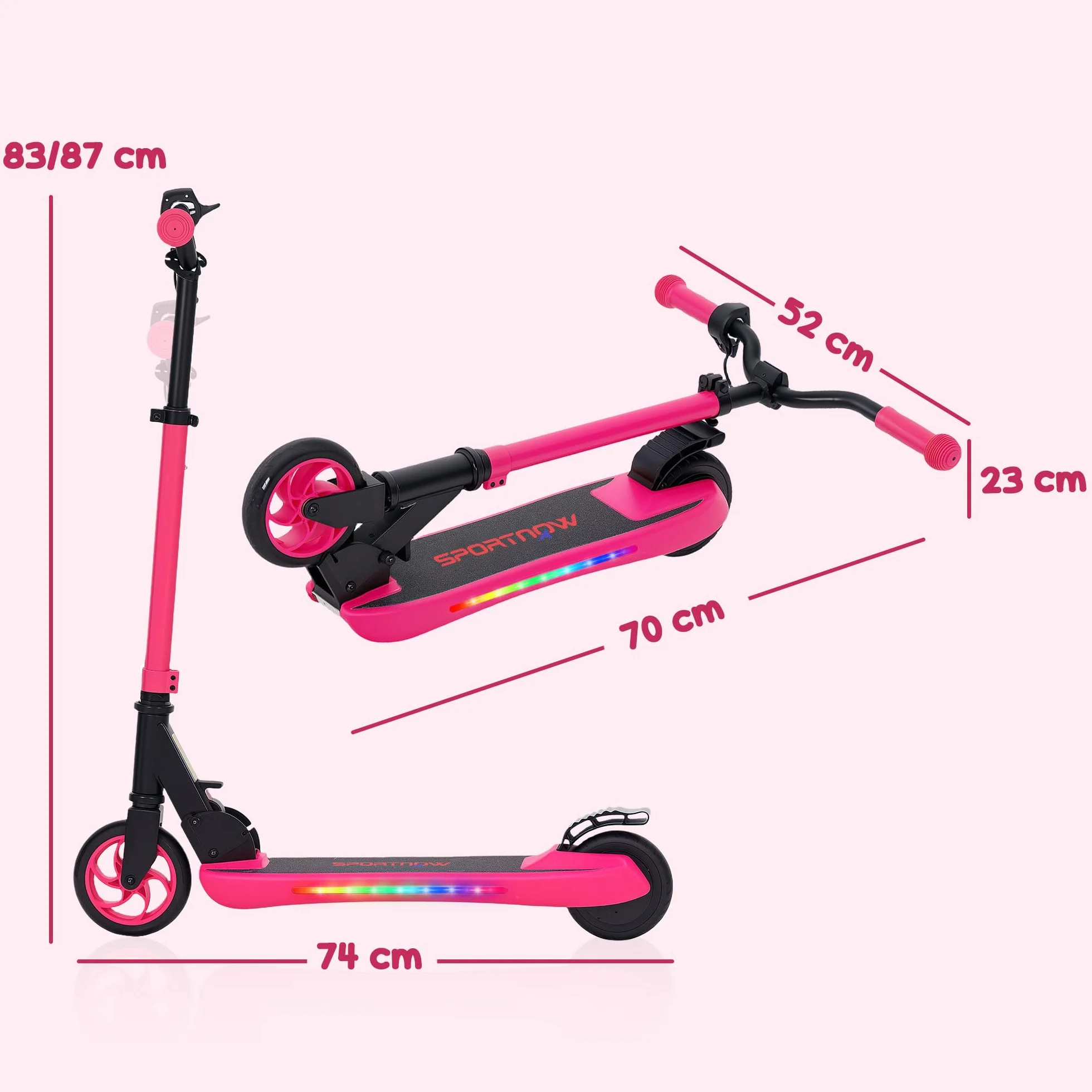 SPORTNOW Patinete Eléctrico Plegable MAX 10 KM/H Patín Eléctrico de +6 Años Motor 120 W Autonomía 6 KM Ruedas de 5" - 5,5" Freno Posterior Altura Ajustable Luces LED y Marco de Aluminio
