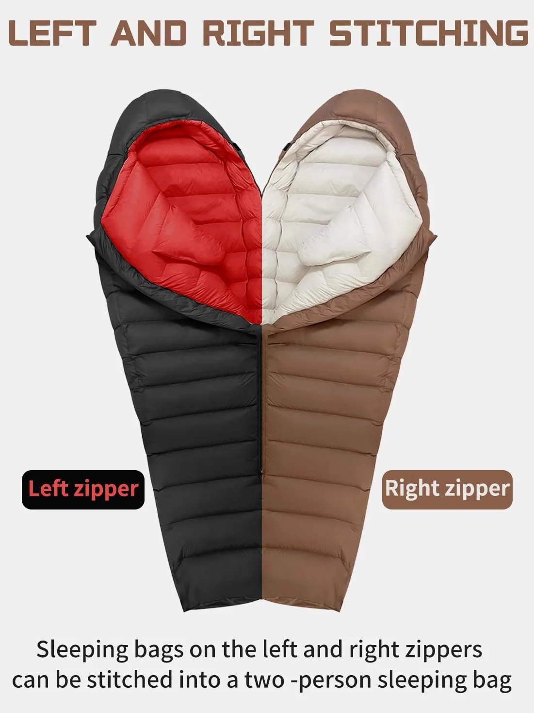 Saco de dormir de 0 grados para adultos con relleno de 650 grados para clima frío, tamaño grande y ligero