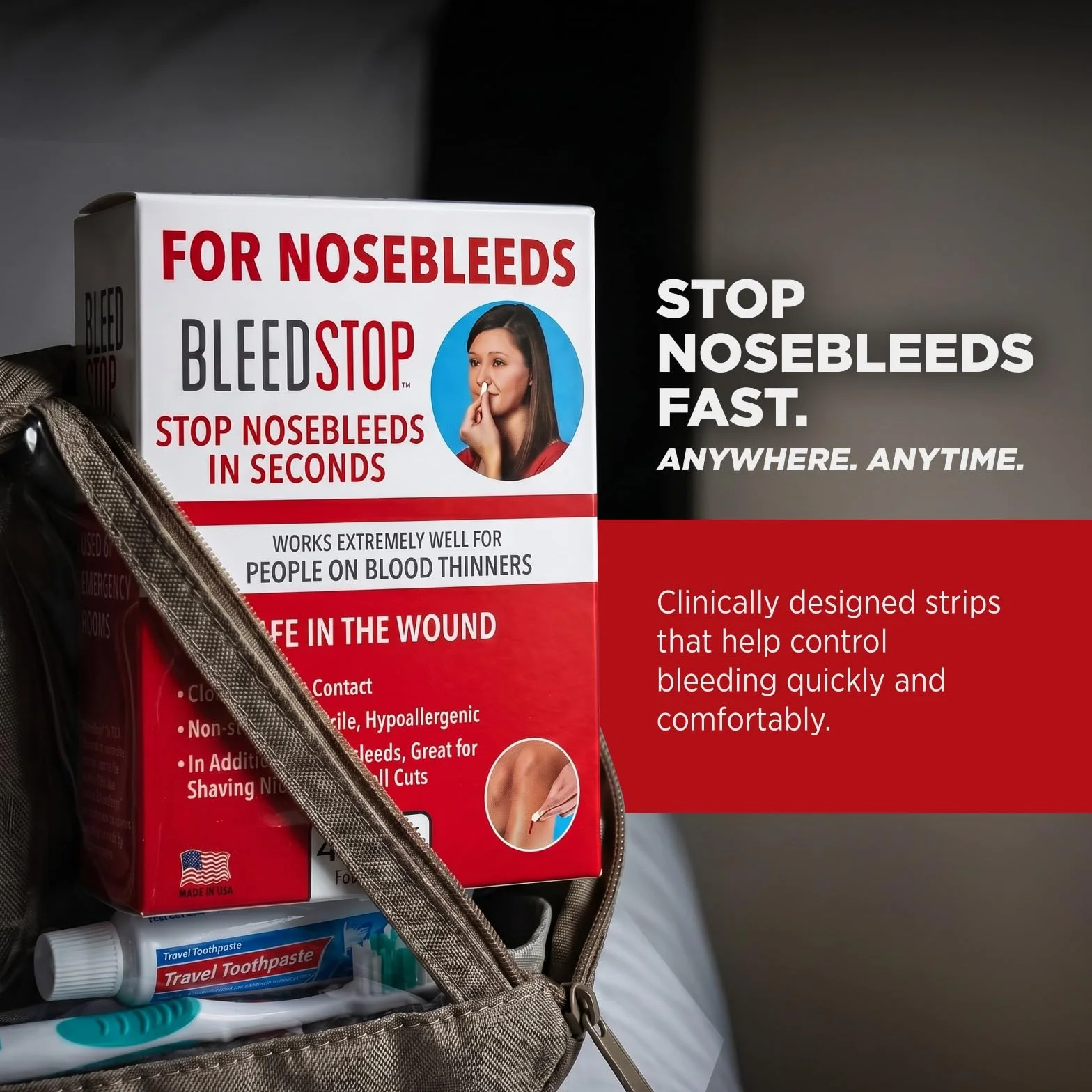 BleedStop Tiras Nasales Insertos de Espuma Coagulante de Sangre de Acción Rápida Estéril Hipoalergénico