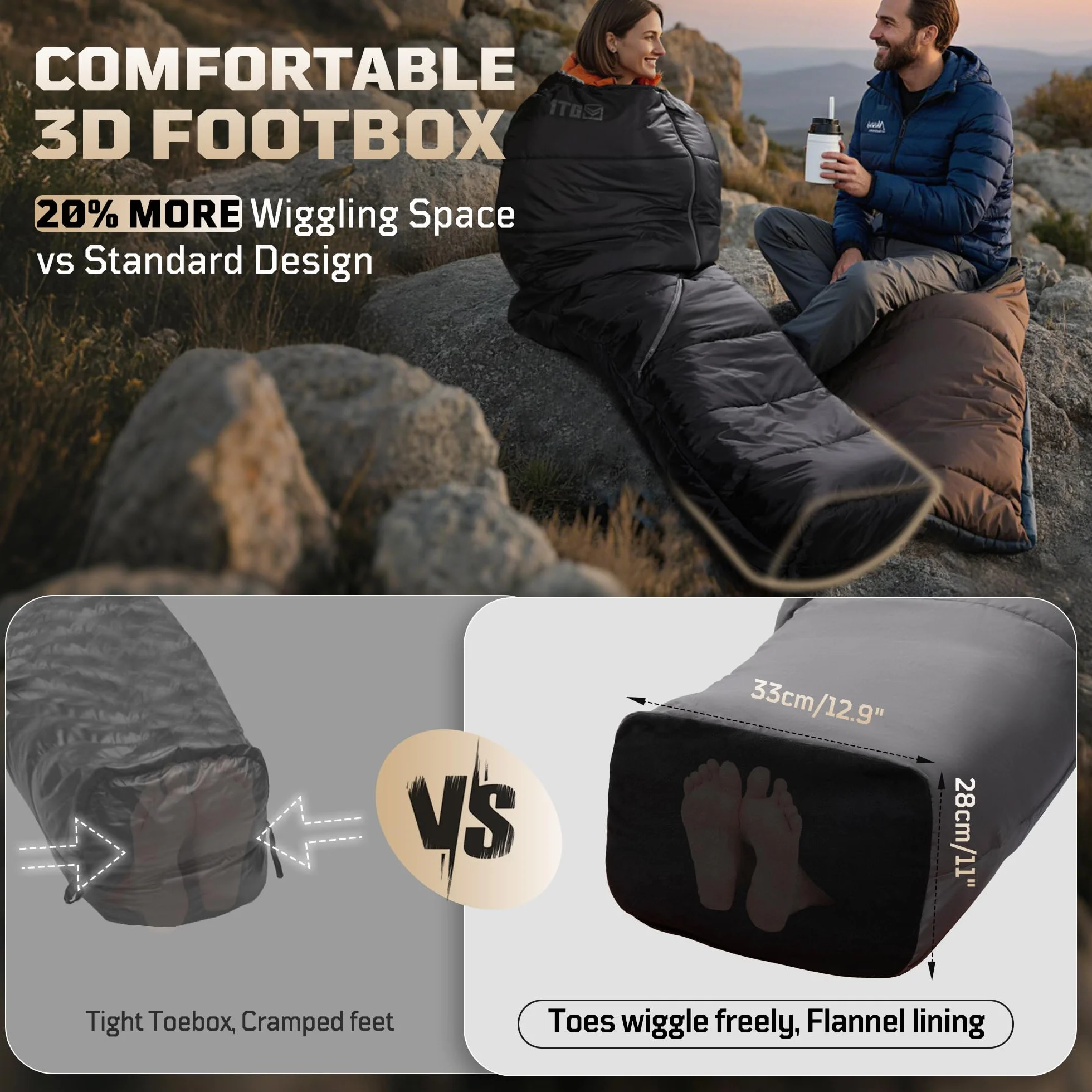 Mummy Sleeping Bag, Ultralight 4‑Season Sleeping Bag for for Adults, Military, Lightweight & Windproof, Cold Weather with Adjustable Hood, Phone Pocket for Camping, Hiking, Traveling