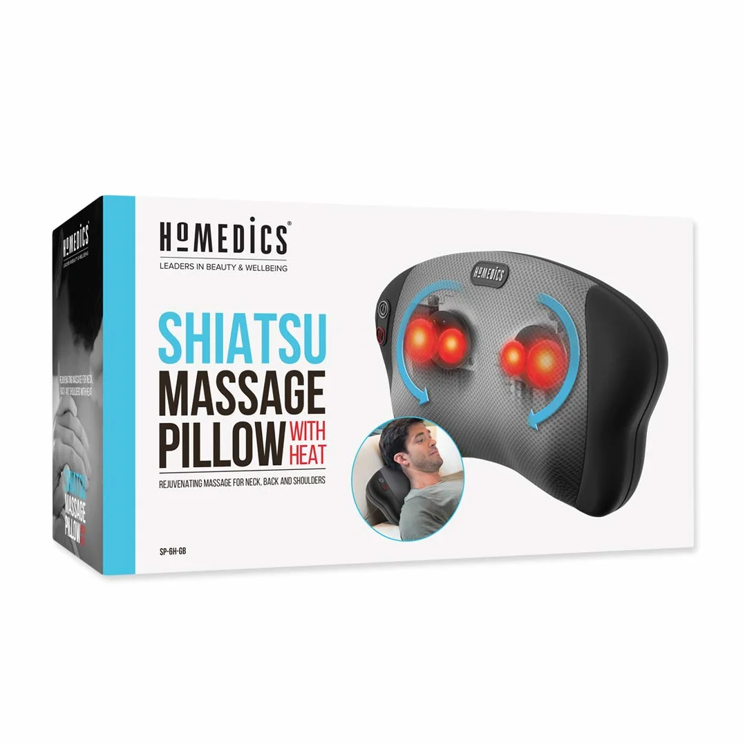 HoMedics Cojín de Masaje Eléctrico Portátil Shiatsu con Calor para Espalda, Hombros y Cuello