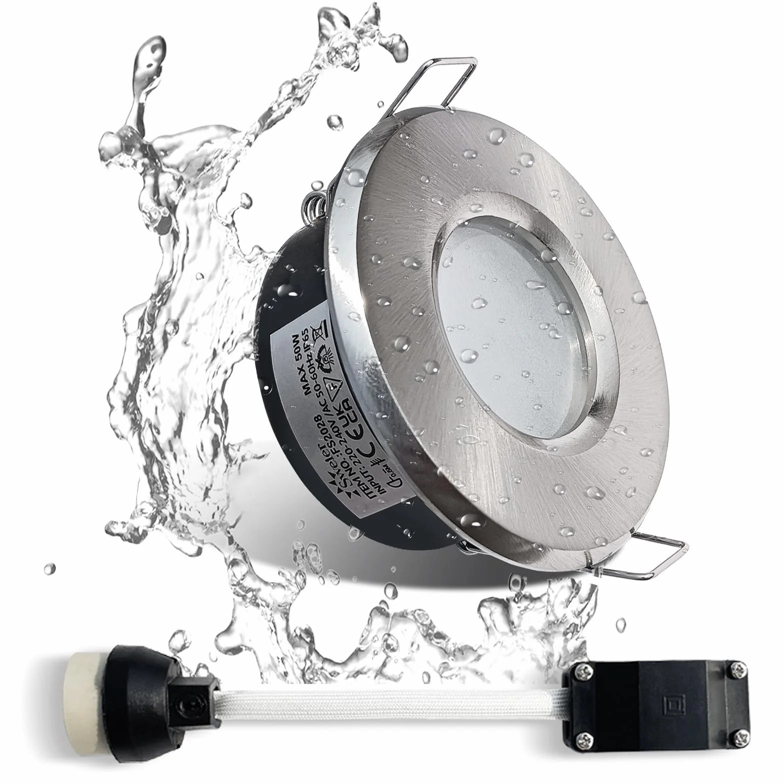 Focos Empotrables LED Impermeables IP65 Base GU10 Aluminio Fundado ACD12 Níquel Satinado Corte 68 mm 1 Pieza