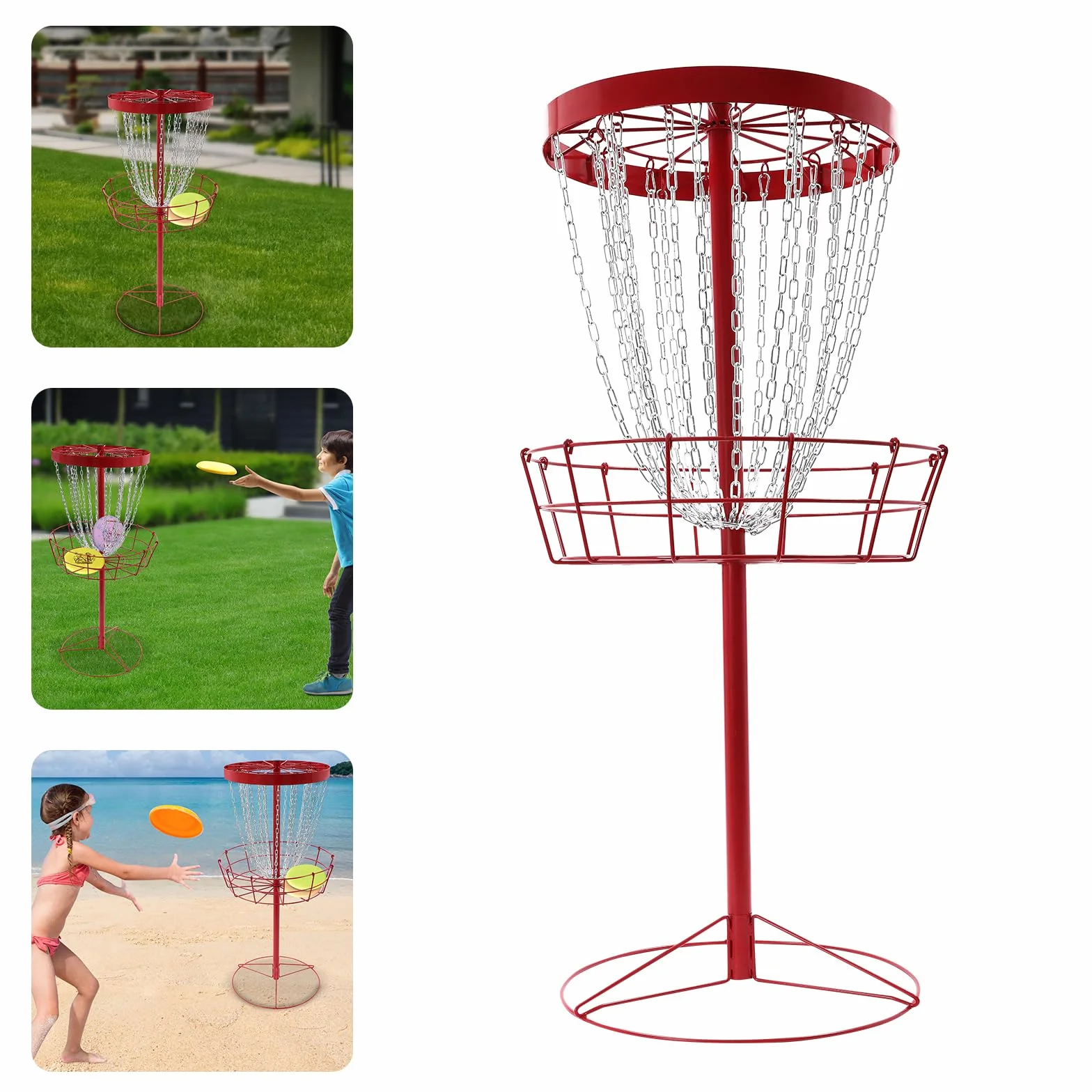 Cesta de golf de disco, altura 132 cm, cadena de doble capa, portátil, portátil, cesta de golf de disco para principiantes, personas mayores