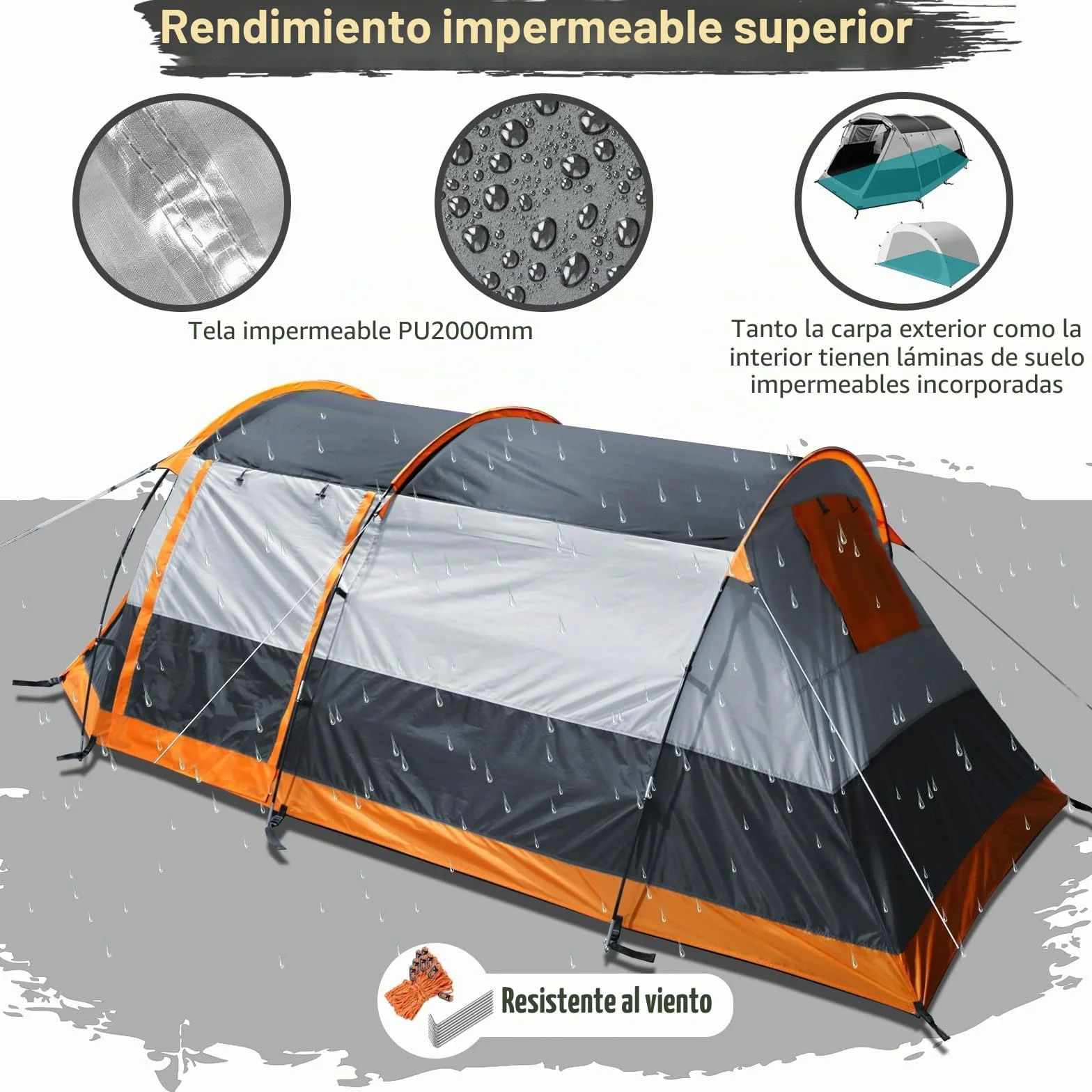 Chihee Tiendas de Camping Tienda Túnel Tienda Familiar 4 Personas con 2 Puertas Tienda de campaña Resistente a la Intemperie Tienda 4 Estaciones Doble Suelo Impermeable Porche con mosquitera Bolsa
