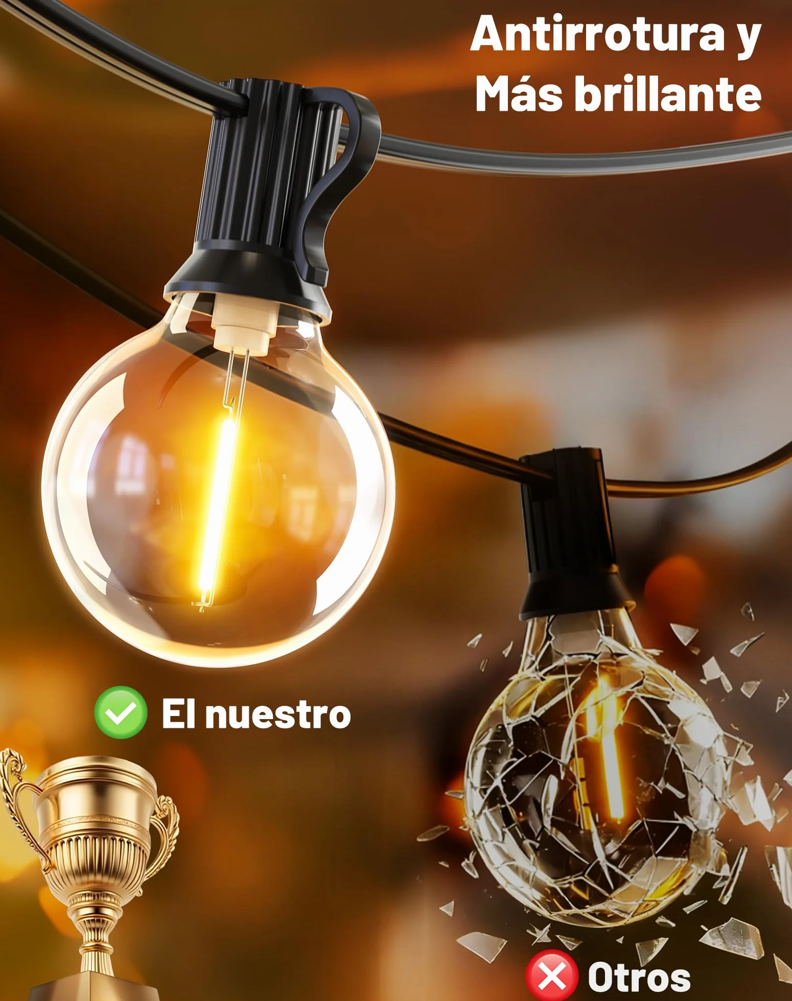 Guirnalda Luces Exterior LED 9M 30Ft G40 Impermeable Iluminacion para Jardin Patio