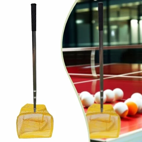 Bolsa de red para recoger pelotas de tenis de mesa con mango de acero inoxidable, herramienta de entrenamiento ajustable para recoger y almacenar eficientemente