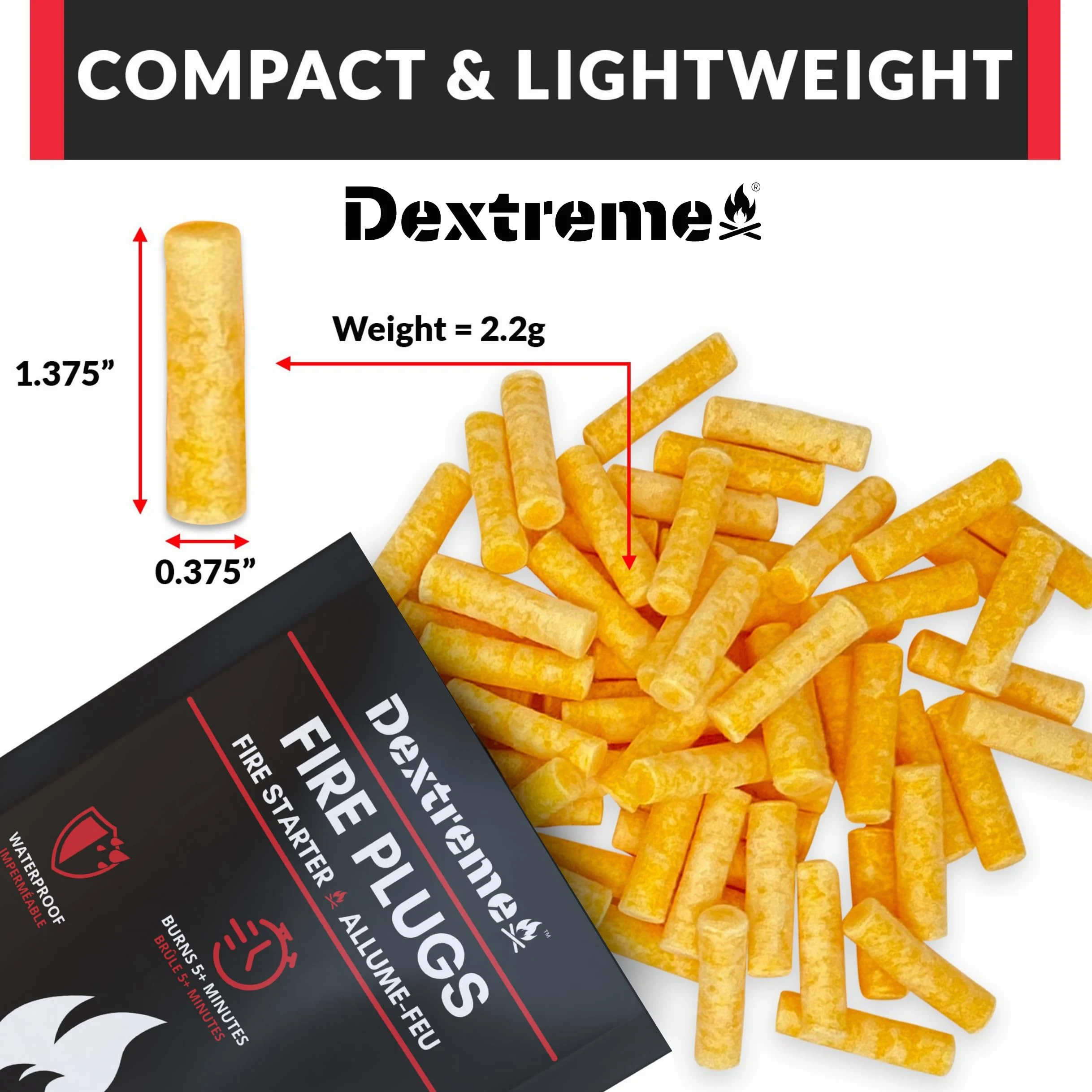 Dextreme Tapones para Incendios (50 enchufes) Impermeables para fogatas, emergencias, Supervivencia, hogueras, Parrillas | Puede encender más de 50 Incendios | Quemadura de más de 5 Minutos | Todo
