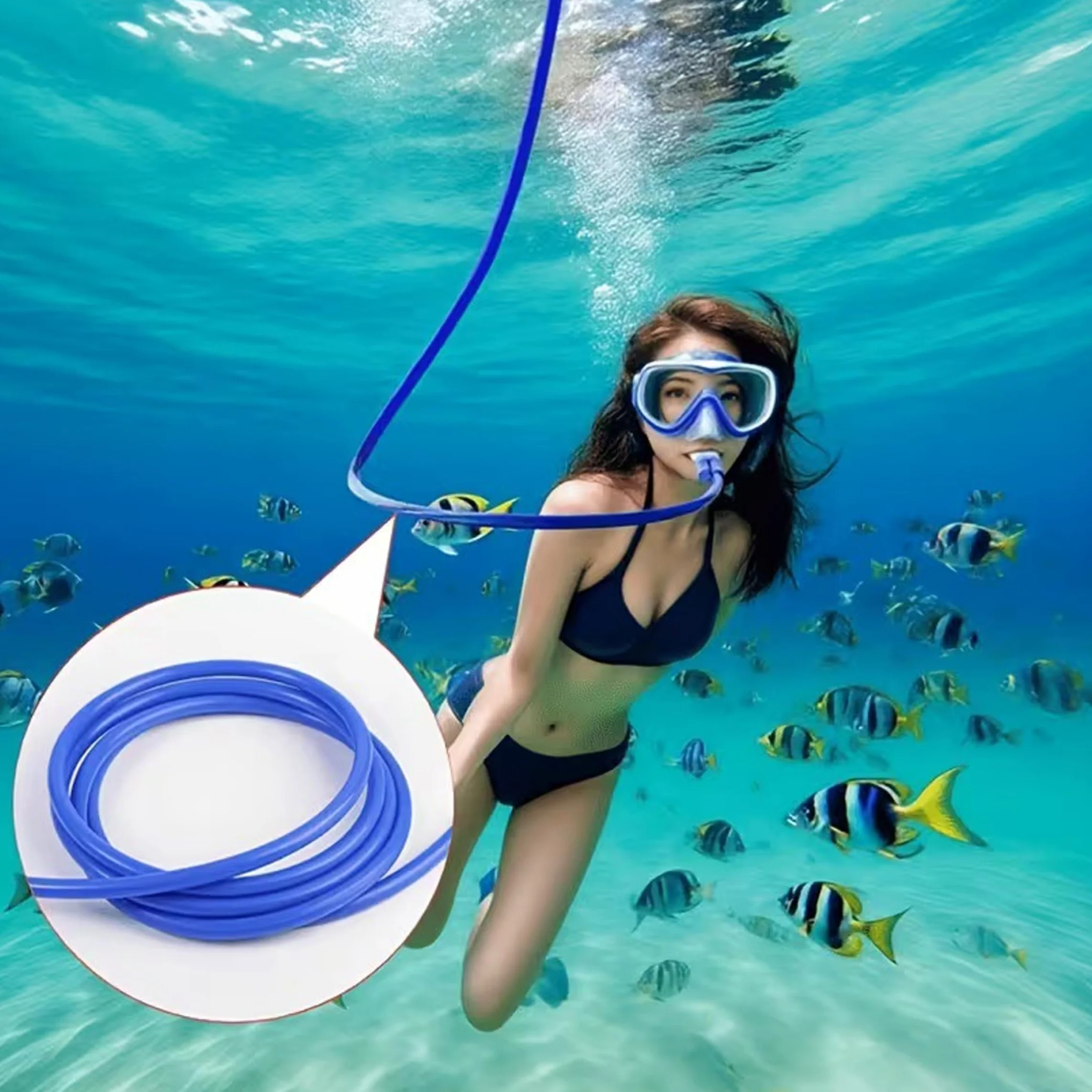 Dispositivo de respiración subacuática de 2 Piezas, Tubo Largo de Snorkel con diseño de Doble Tubo seco, Azul, 9, 84 pies