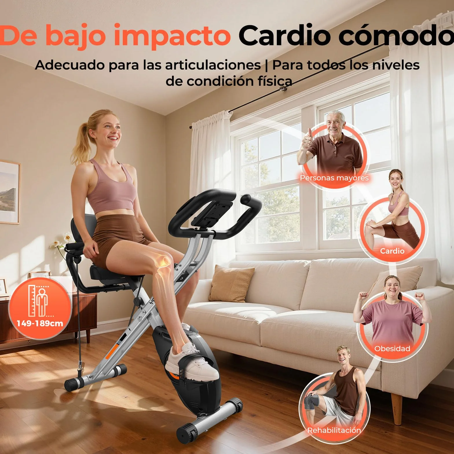 YOSUDA Bicicleta estática plegable, bicicleta estática plegable, bicicleta estática ahorra espacio con banda de resistencia incorporada