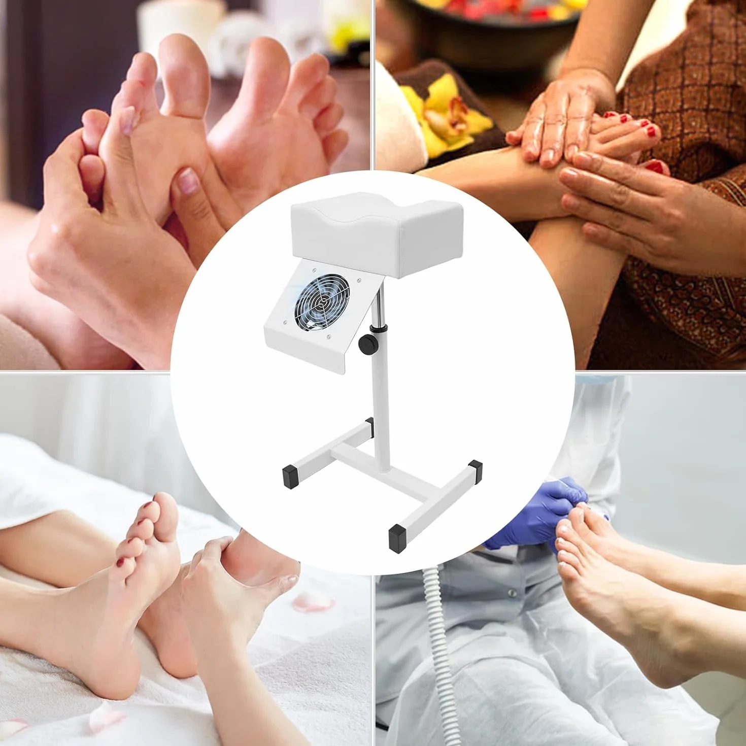 Silla para el cuidado de los pies con aspiración, altura ajustable 48-68 cm, reposapiés con cojín de PVC