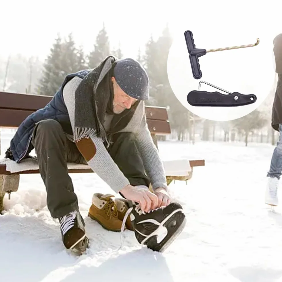 SUPERFINDINGS 1Pc Skate Lace Tightener PP Plastic Tightener Mango Hold con 1Pc Ganchos Black Sports Folding Lace Tightener para Patines de Hielo Botas de Patines Artísticos