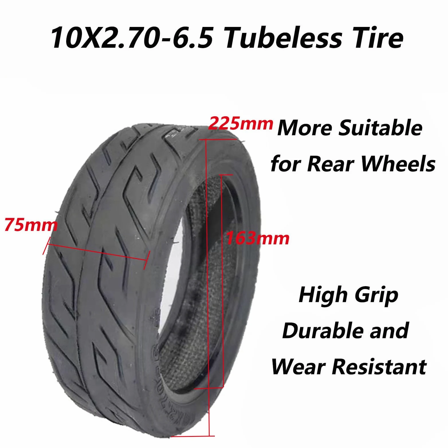 Neumático para Patinete eléctrico, 10 x 2,70-6,5, sin cámara, 10 Pulgadas, con Exterior de vacío, de Repuesto, neumáticos de Goma Maciza a Prueba de explosiones para Patinete de Equilibrio, 2 unidade