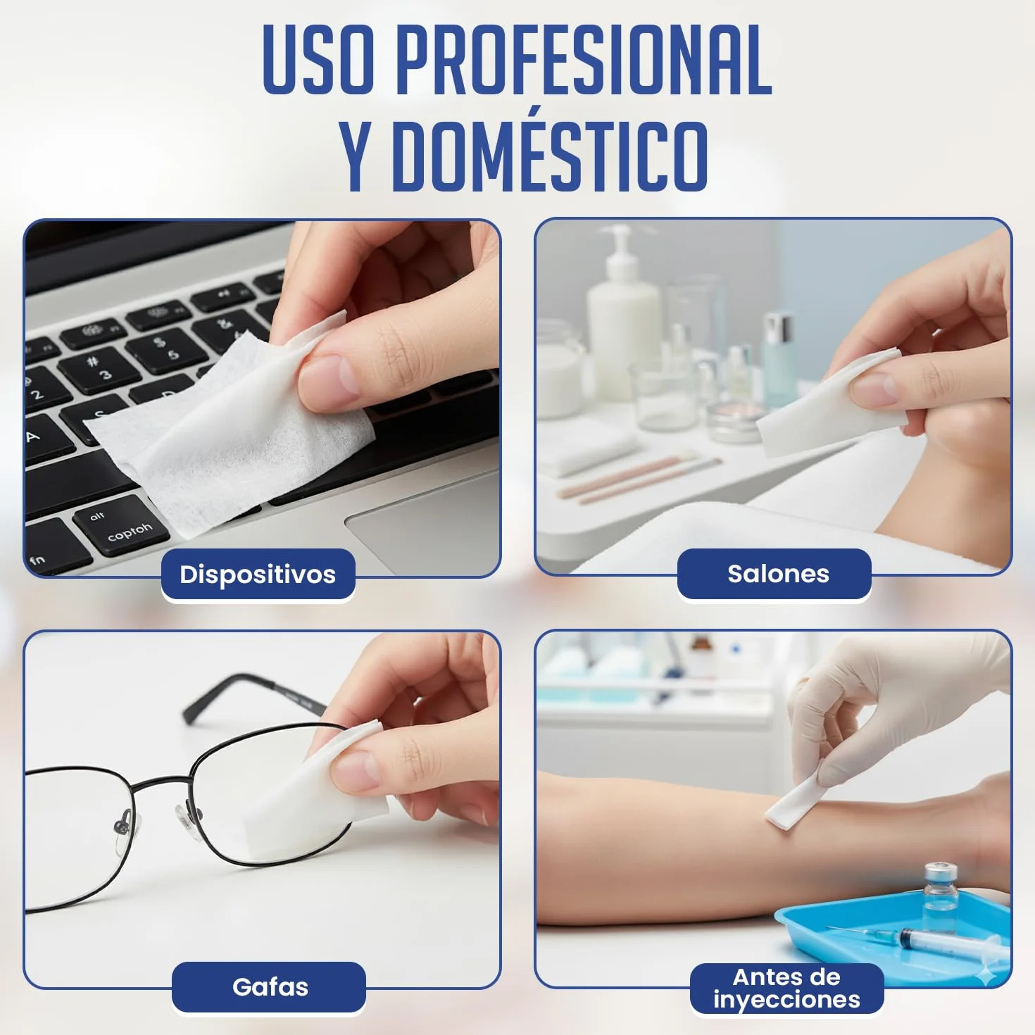 Toallitas impregnadas BORNOVA 3x6 cm limpieza piel objetos uso único