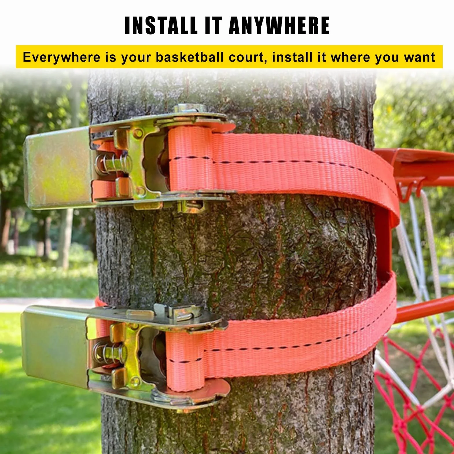 Aro de Baloncesto de Pared 46cm Exterior - Canasta Acero con Red, Altura Ajustable (200-250cm), Resistente a la Intemperie para Jardín OXFUZZ