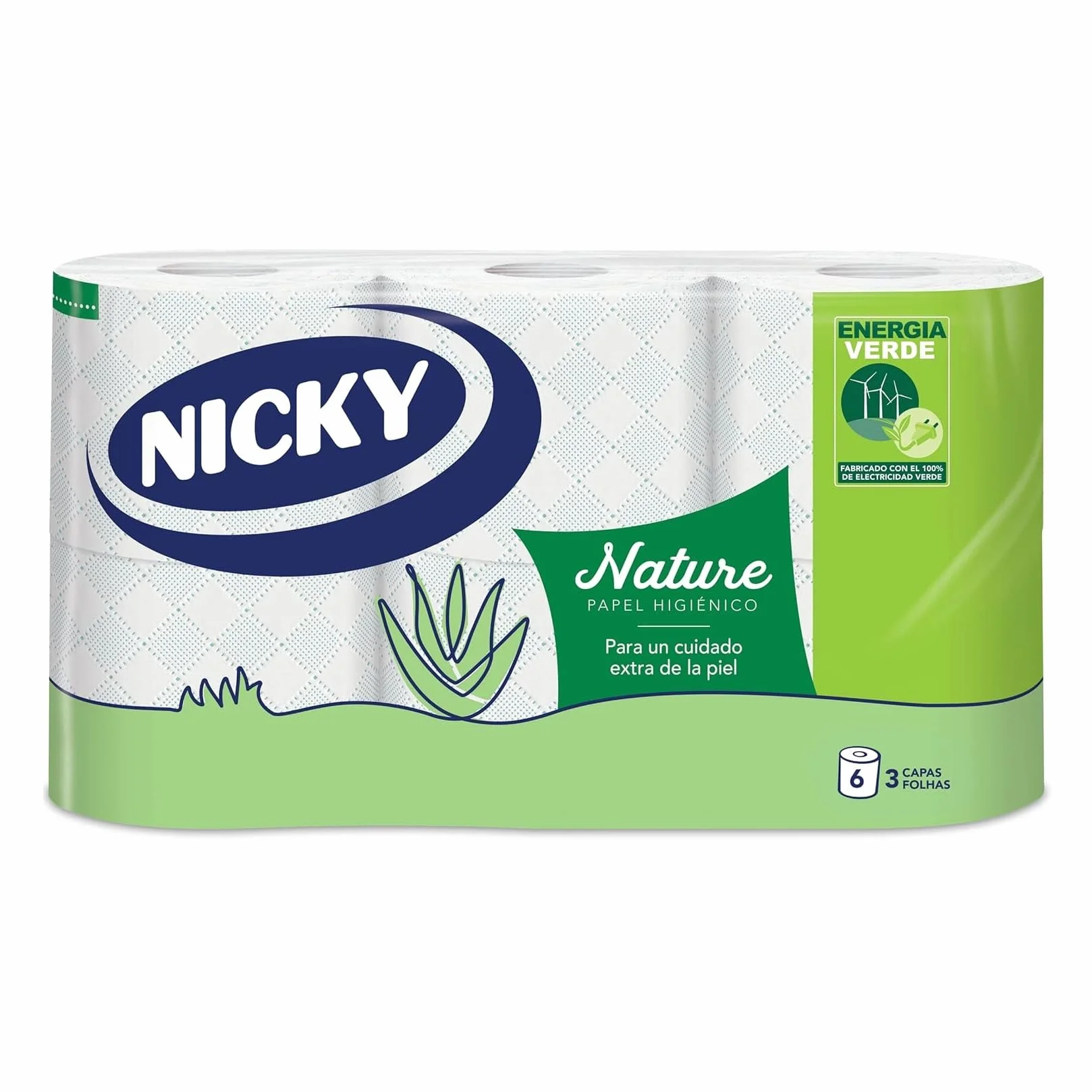 Nicky Nature Papel Higiénico 6 Rollos 170 Hojas 3 Capas Aloe Vera Celulosa 100% Pura FSC
