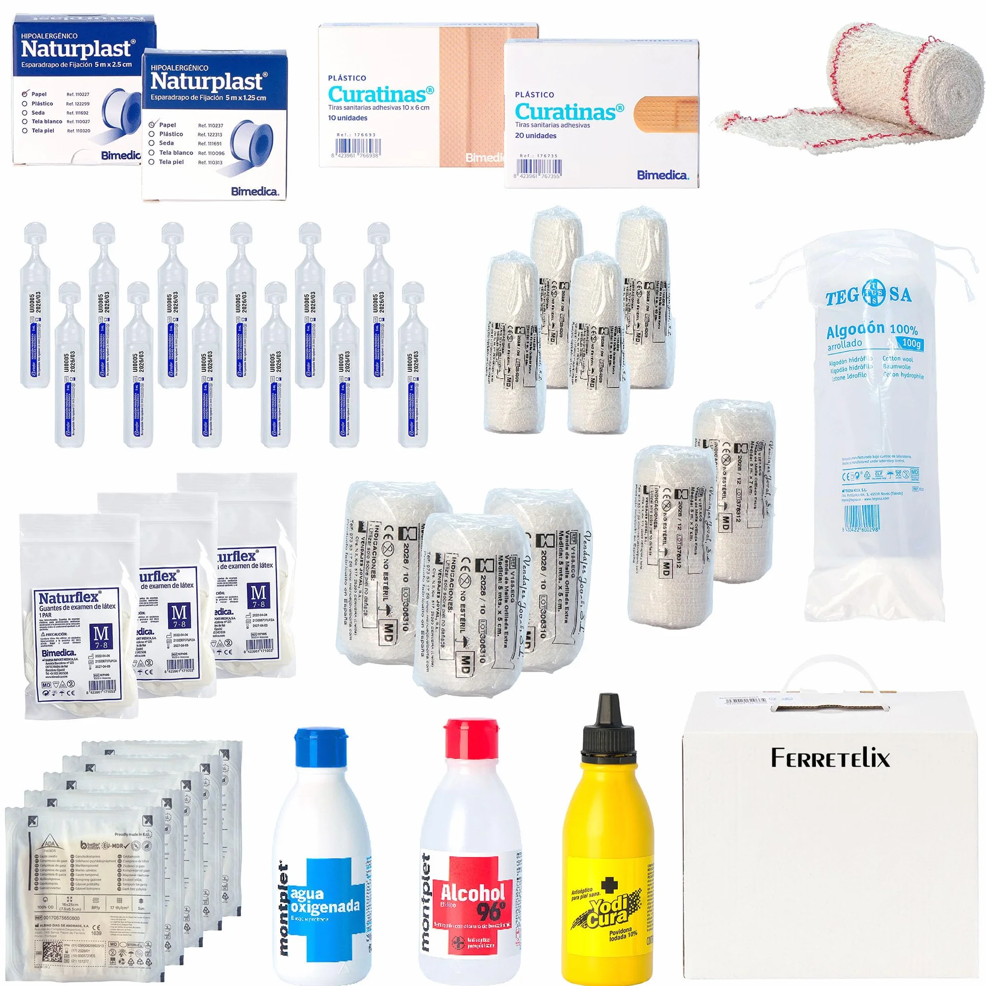 Ferretelix® Kit Reposicion Armario Maletin Botiquin Primeros Auxilios Homologados CE Fabricado en España