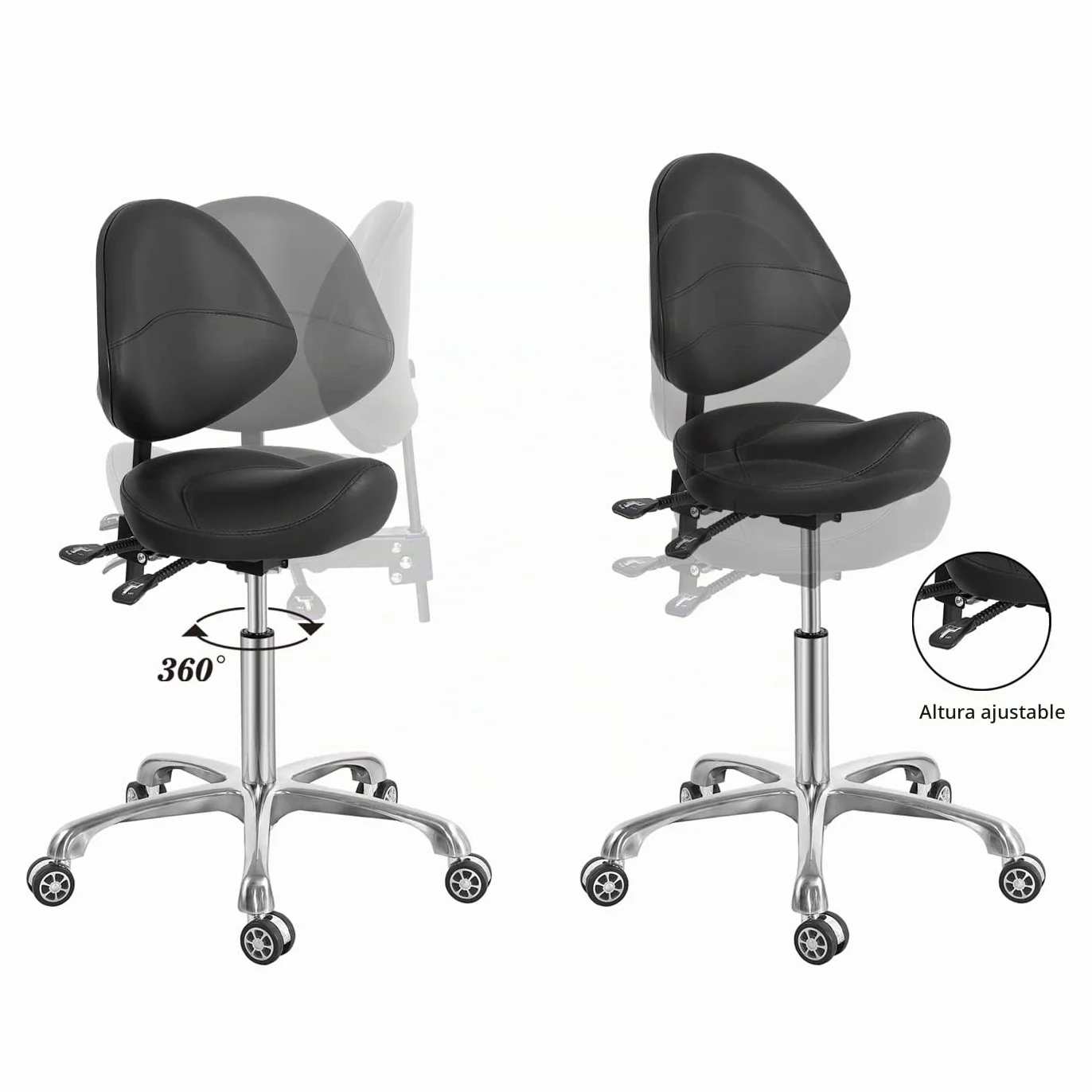 Silla giratoria hidráulica ajustable con soporte trasero 350 libras para salón spa masaje hogar oficina negro