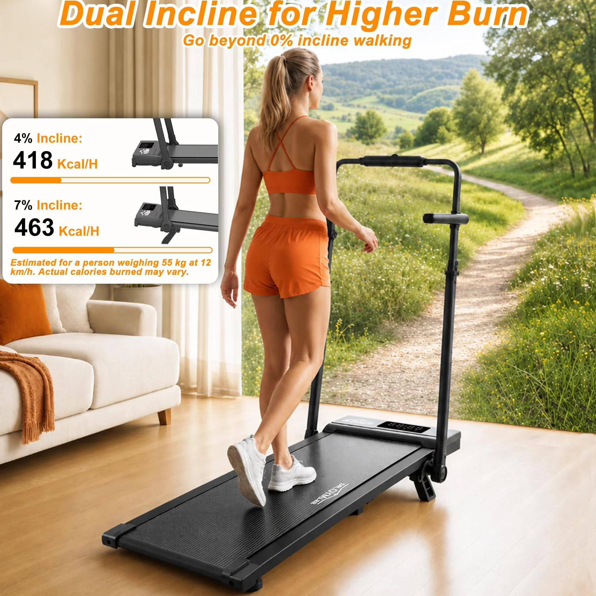 Walking Pad 3 en 1 con 7% Inclinación, Cinta Plegable Bajo Escritorio 1–12 km/h para Oficina en Casa, Manillar Ajustable y Mesa Extraíble, Motor Silencioso 2,5 HP