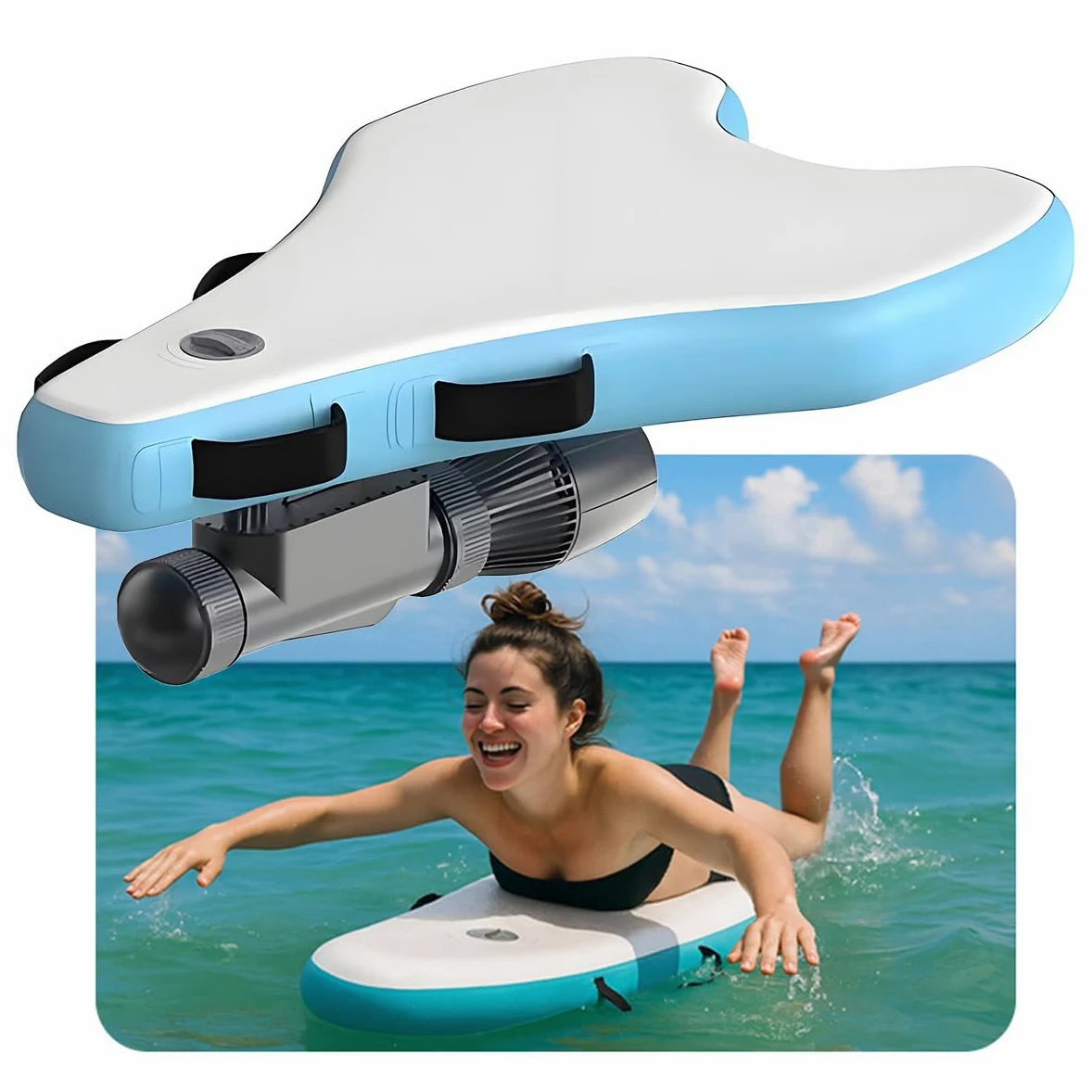 Tabla de surf eléctrica con refuerzo subacuático de 500 W, bodyboard inflable, duración de la batería de 40-130 minutos, 3-7 km/h, material grueso, incluye bolsa de almacenamiento de empuje para