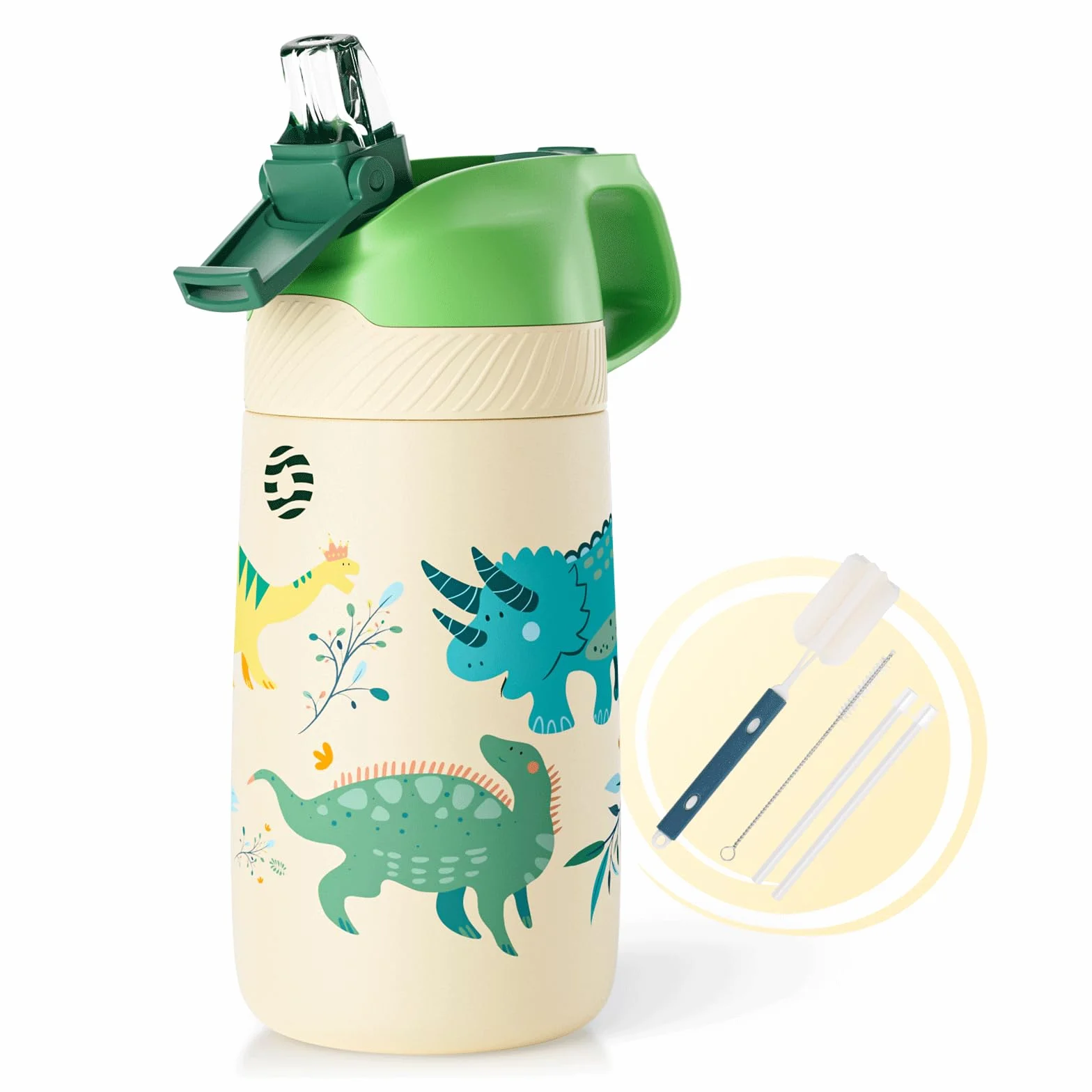 FEIJIAN Botella Agua Acero Inoxidable Niños Sin BPA/Sin Fugas, 350/400ML Botella Termica con Pajita Doble Pared, Botellas de Frío/Caliente Reutilizable para Colegio