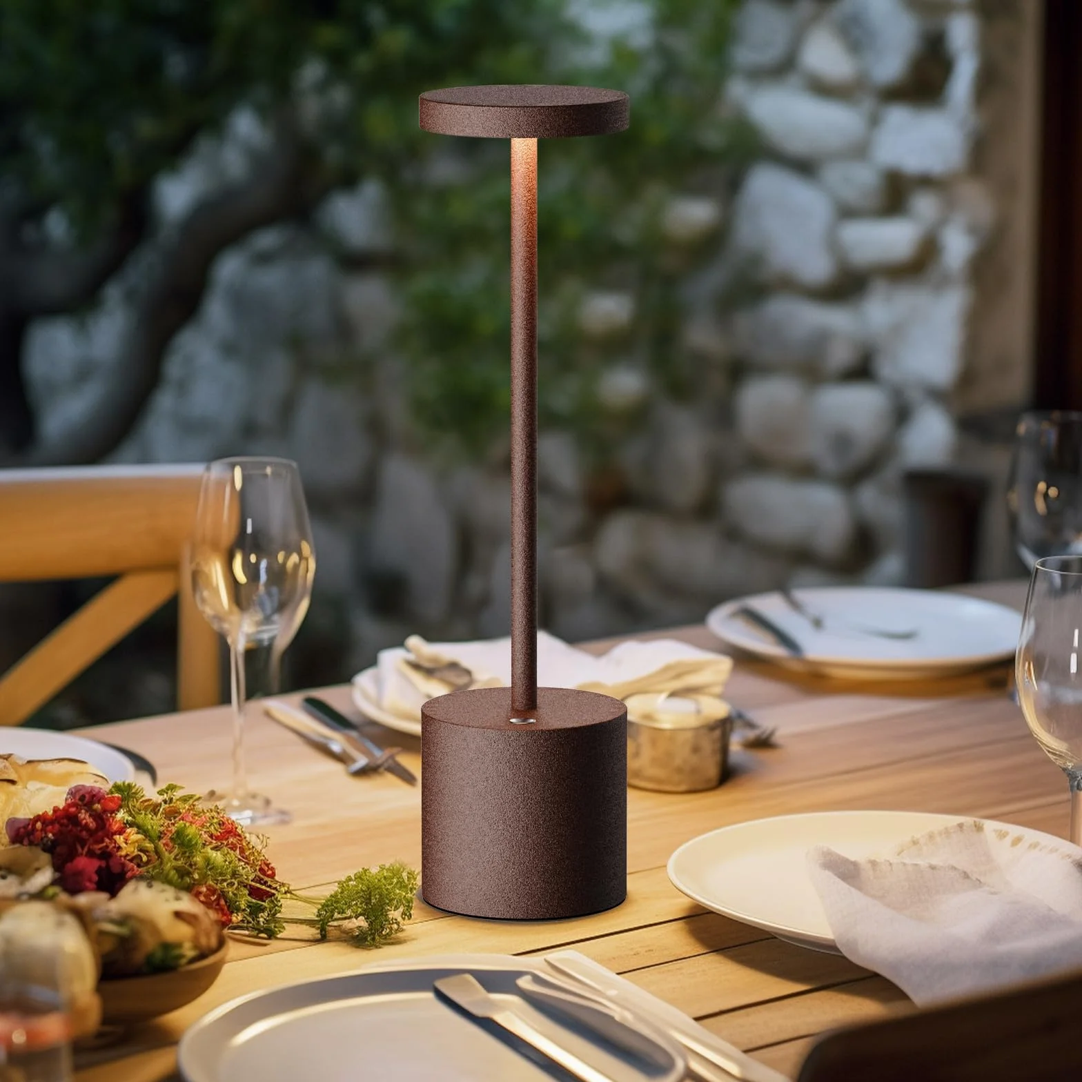 Lámpara de Mesa Inalámbrica 5000 mAh Batería Recargable Metal Corten