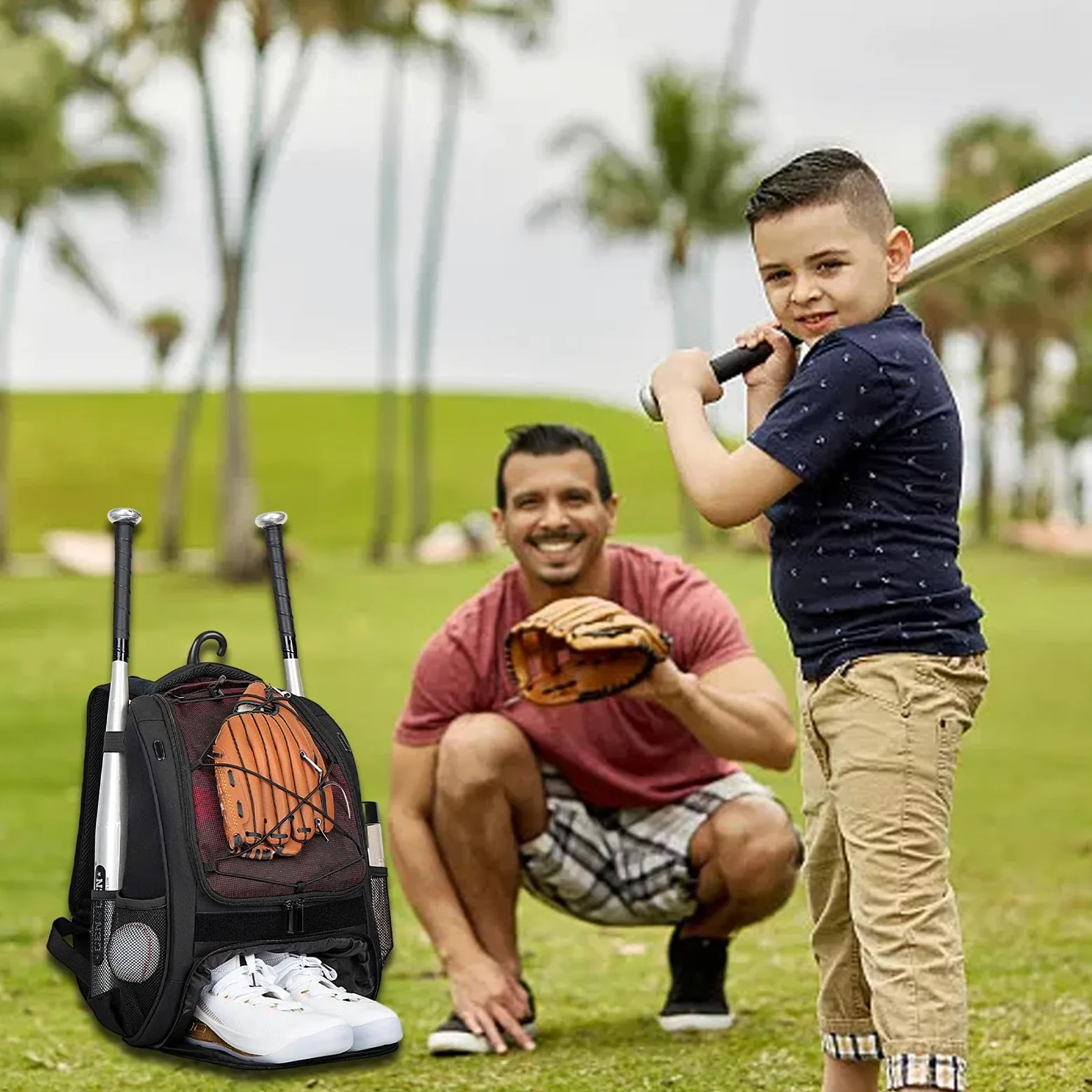 Mochila de béisbol para niños con compartimento para zapatos, mochila de sóftbol | Mochila de béisbol juvenil de gran capacidad para cascos, murciélagos, equipo para jóvenes y adultos, zapatos
