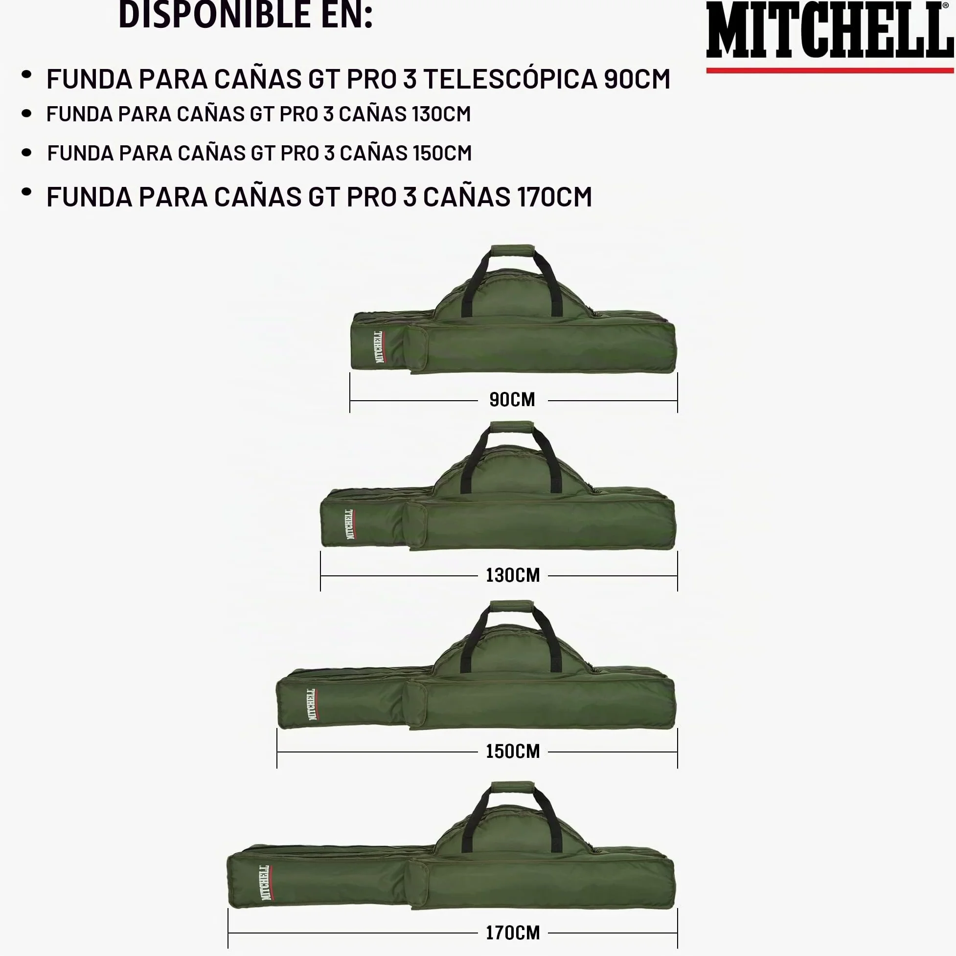 Mitchell GT Pro Bolsa para Cañas de Pescar y Accesorios | Bolsa de Pescador Resistente para Cañas, Carretes, Señuelos y Caja de Aparejos | Bolsillos Organizadores | Impermeable | Varios Tamaños
