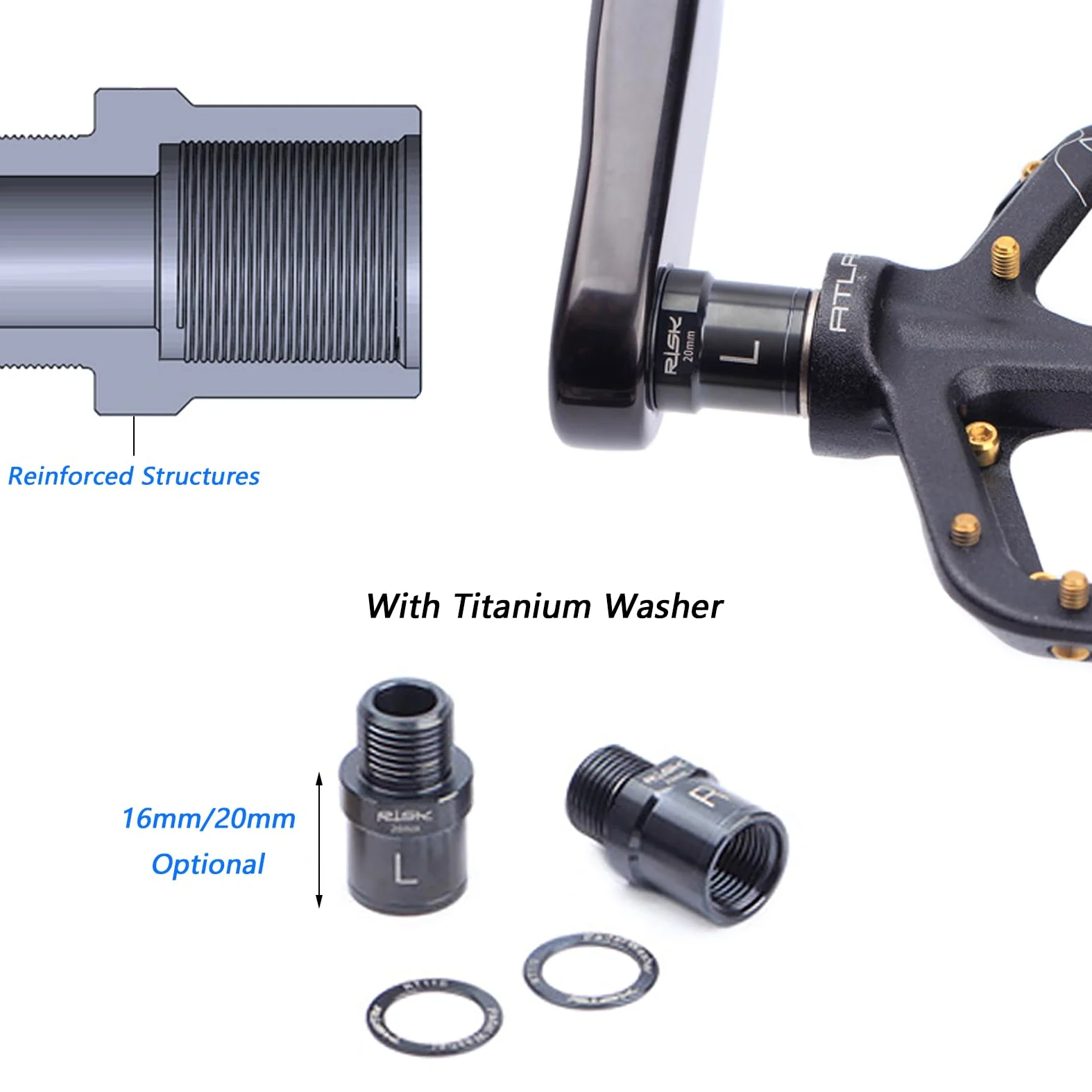 Extensores de pedal de bicicleta, aleación de titanio de 16/20 mm, pedal extendido con arandela para todos los pedales roscados de 9/16 pulgadas SPD MT MTB BMX Road Mountain Bike