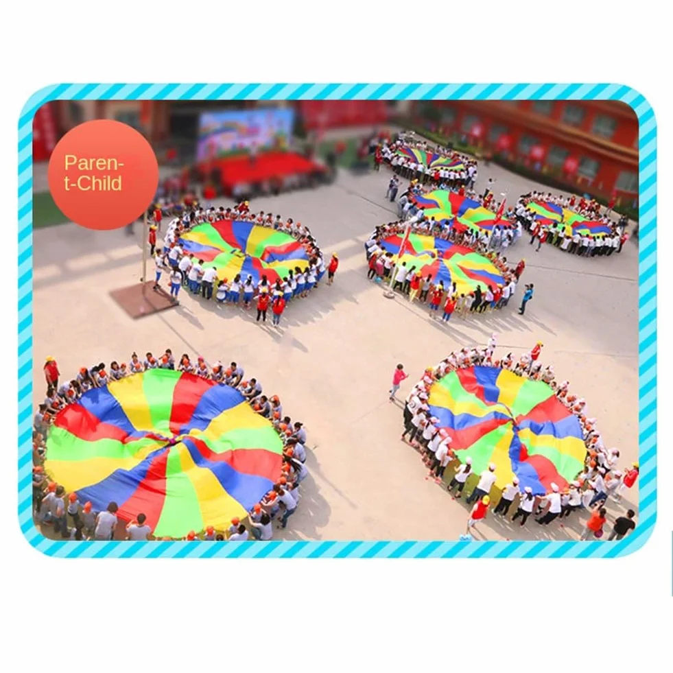 Juego de Paracaídas para Niños de 5 Metros, Tapete de Fiesta Colorido con Asas, Manta de Juego al Aire Libre