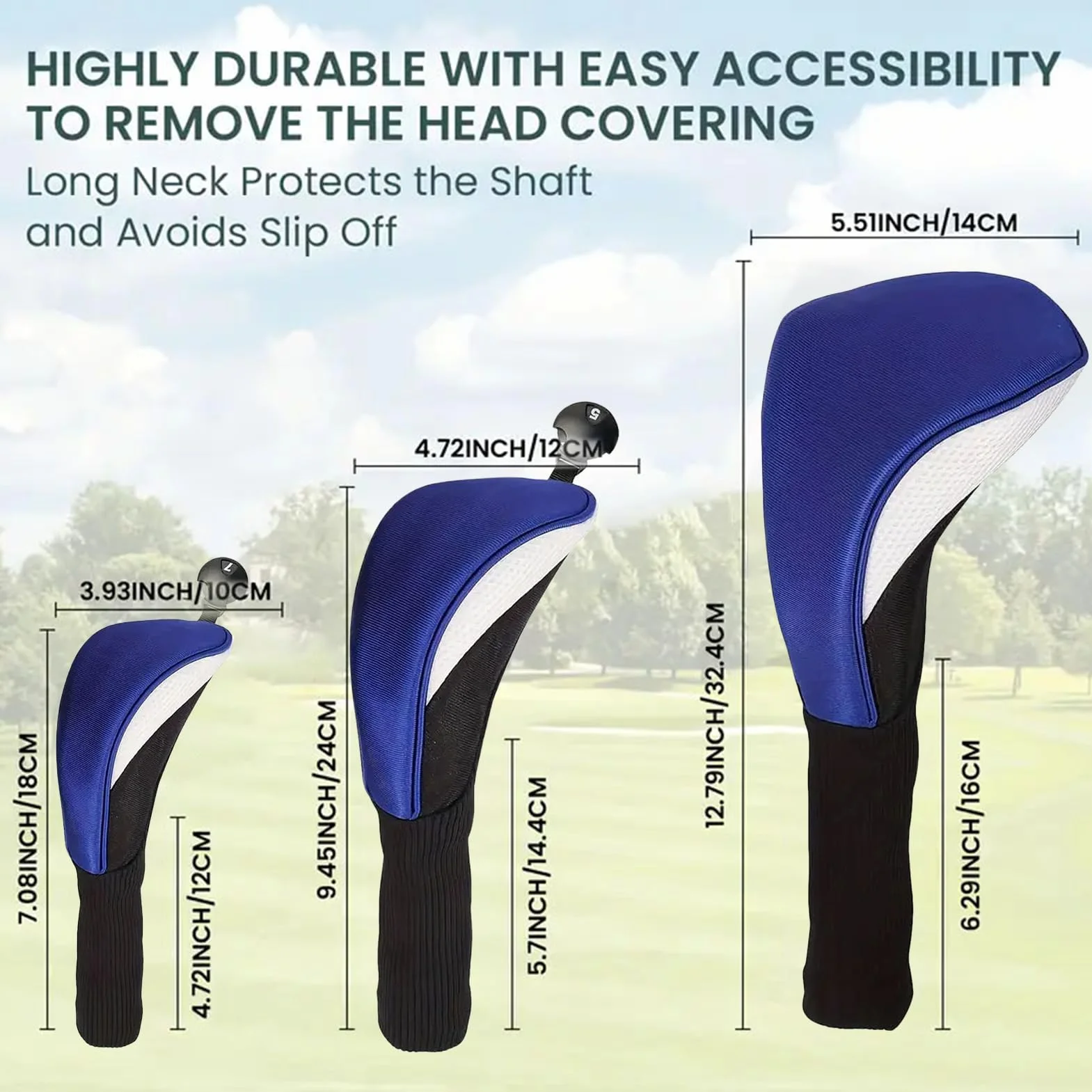Fundas para Cabezal de Golf - Juego Protector de Malla 3 Piezas - Fundas para Driver De Cuello Largo - para Hombres Mujeres Y Aficionados Al Campo De Práctica De Golf