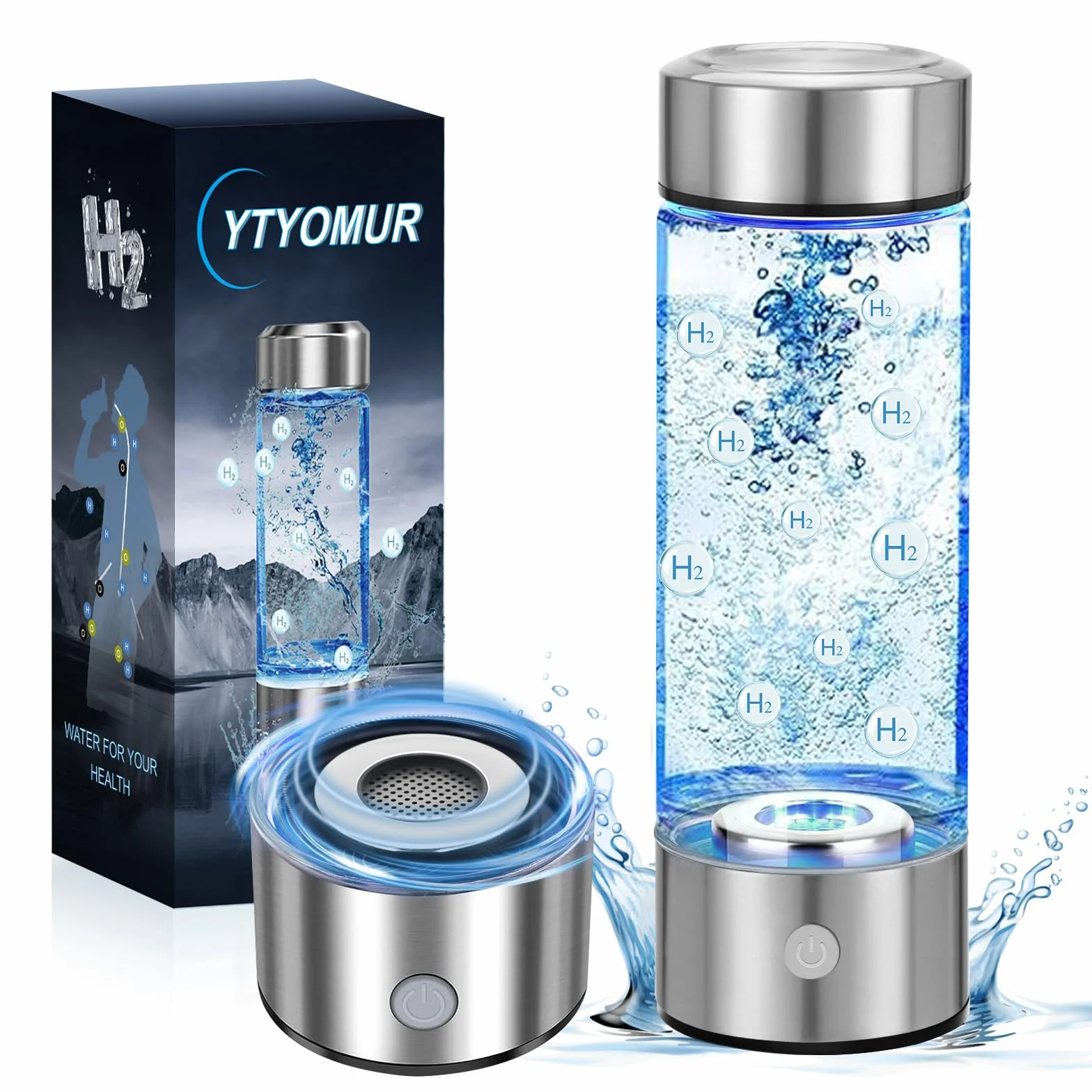 Botella de agua de hidrógeno rica en hidrógeno: tecnología SPE/PEM mejorada, botella portátil recargable de vidrio (adecuada para agua purificada y destilada)