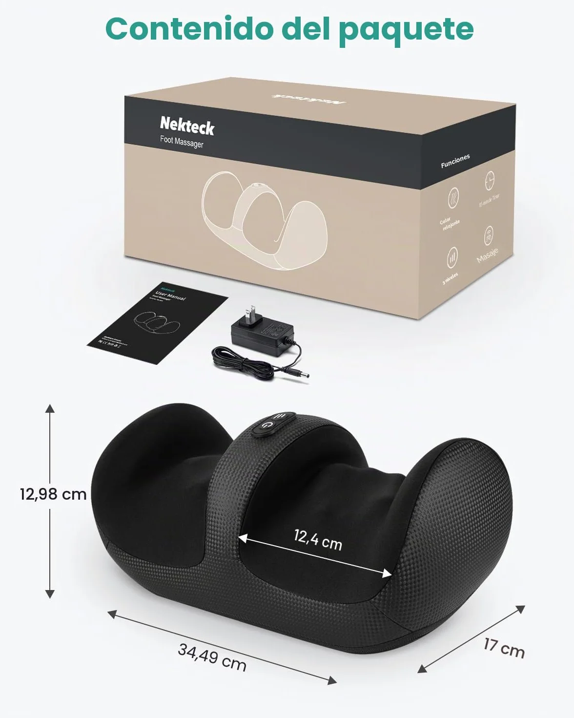Nekteck Masajeador de Pies con Calor, Shiatsu, Amasado Profundo, Compresión de Aire, Negro