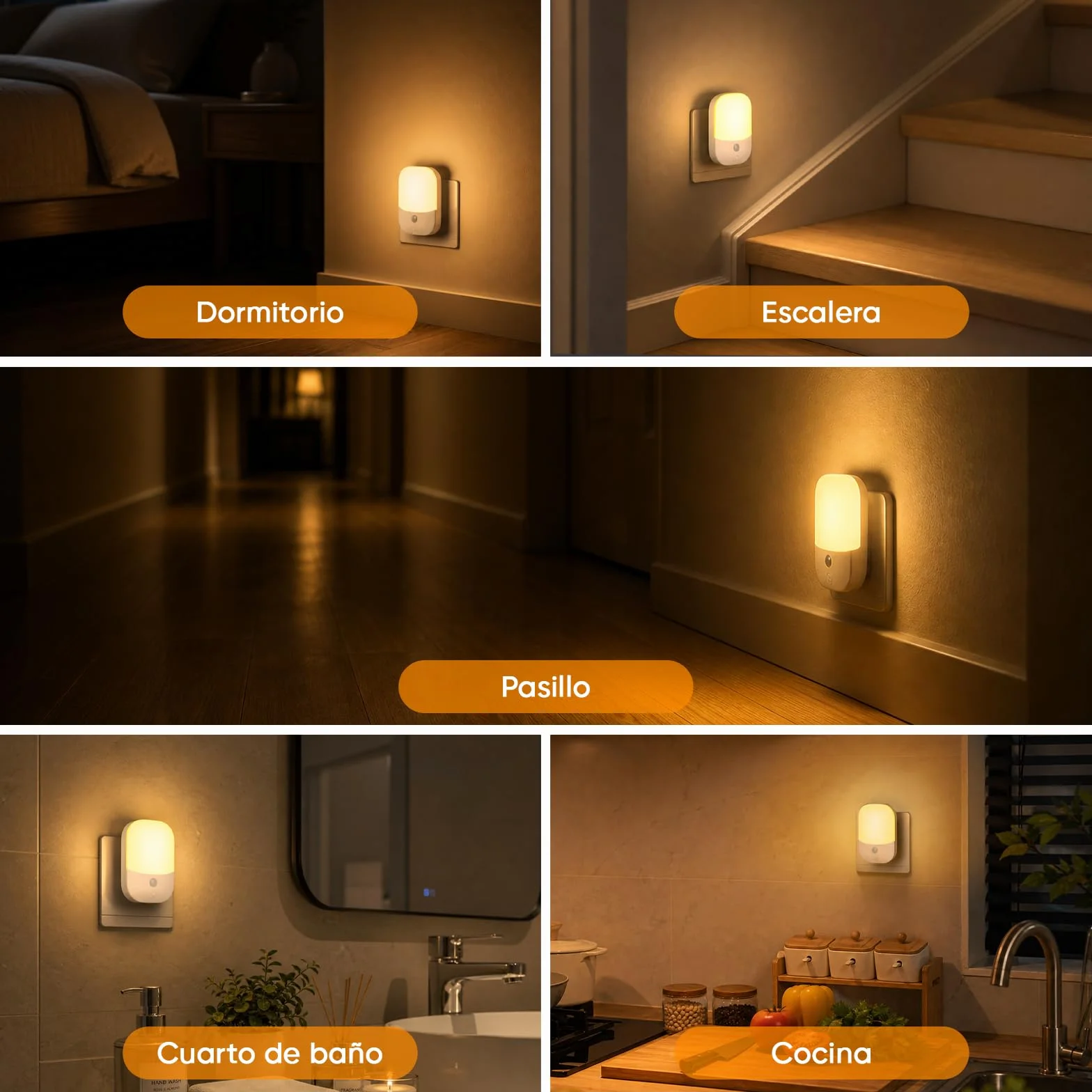 Suright Lámpara Nocturna Infantil 2 Piezas, Sensor de Luz Inteligente, 5 Brillos Regulables, 3 Modos, Blanca Cálida 0.3W