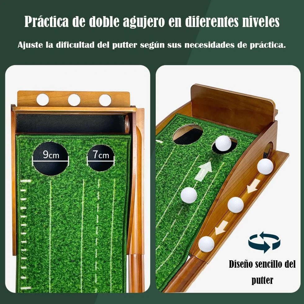 Alfombra de Golf para Putting con Retorno Automático de Bola, Entrenador de Madera Premium