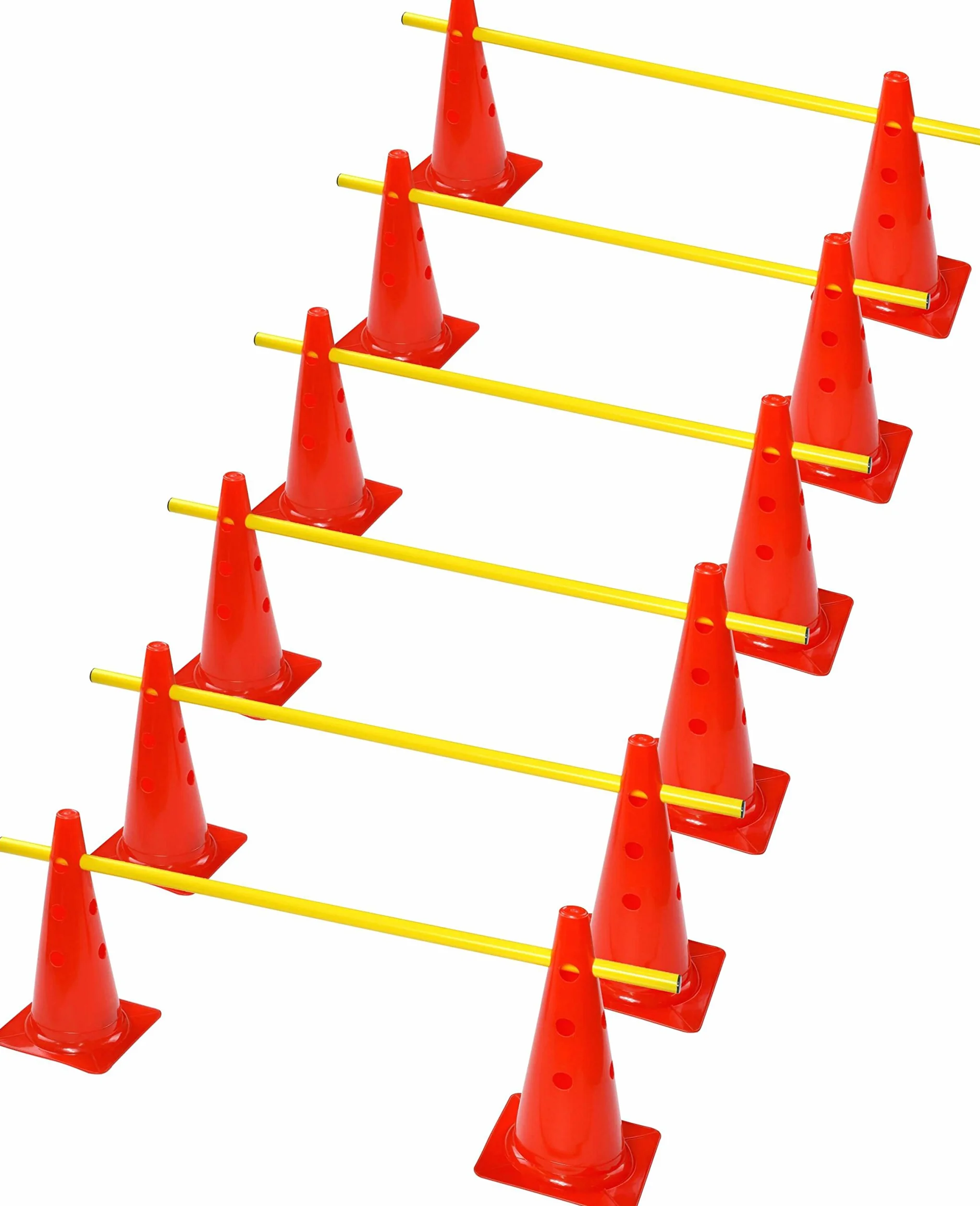 Juego de 12 conos multifunción (30 cm) con 6 barras de entrenamiento (1 m)