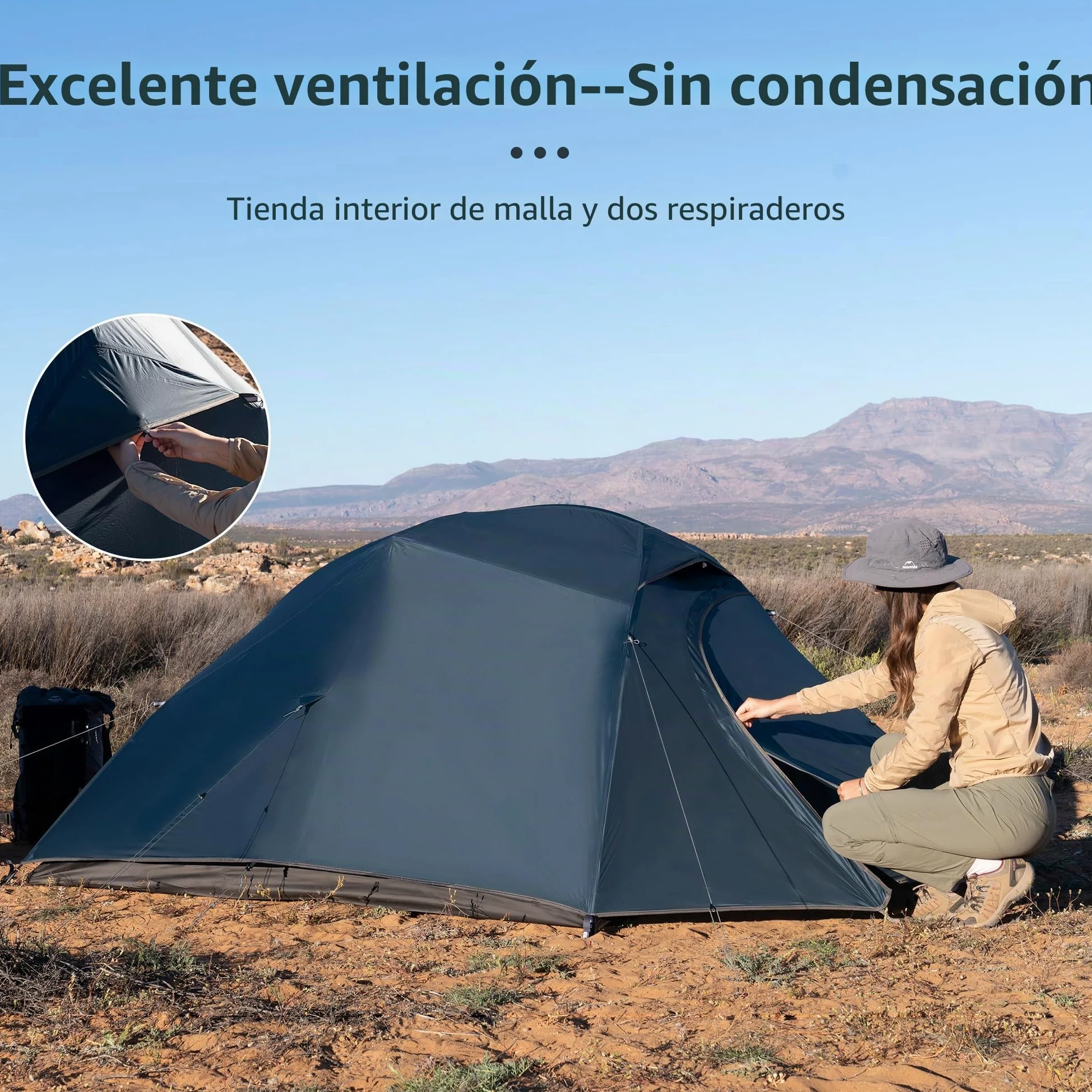Naturehike Cloud-up Ultraligero 3 Persona Tienda de campaña Impermeable Doble Capa Camping Tienda de campaña (20D Azul Oscuro Actualizar)