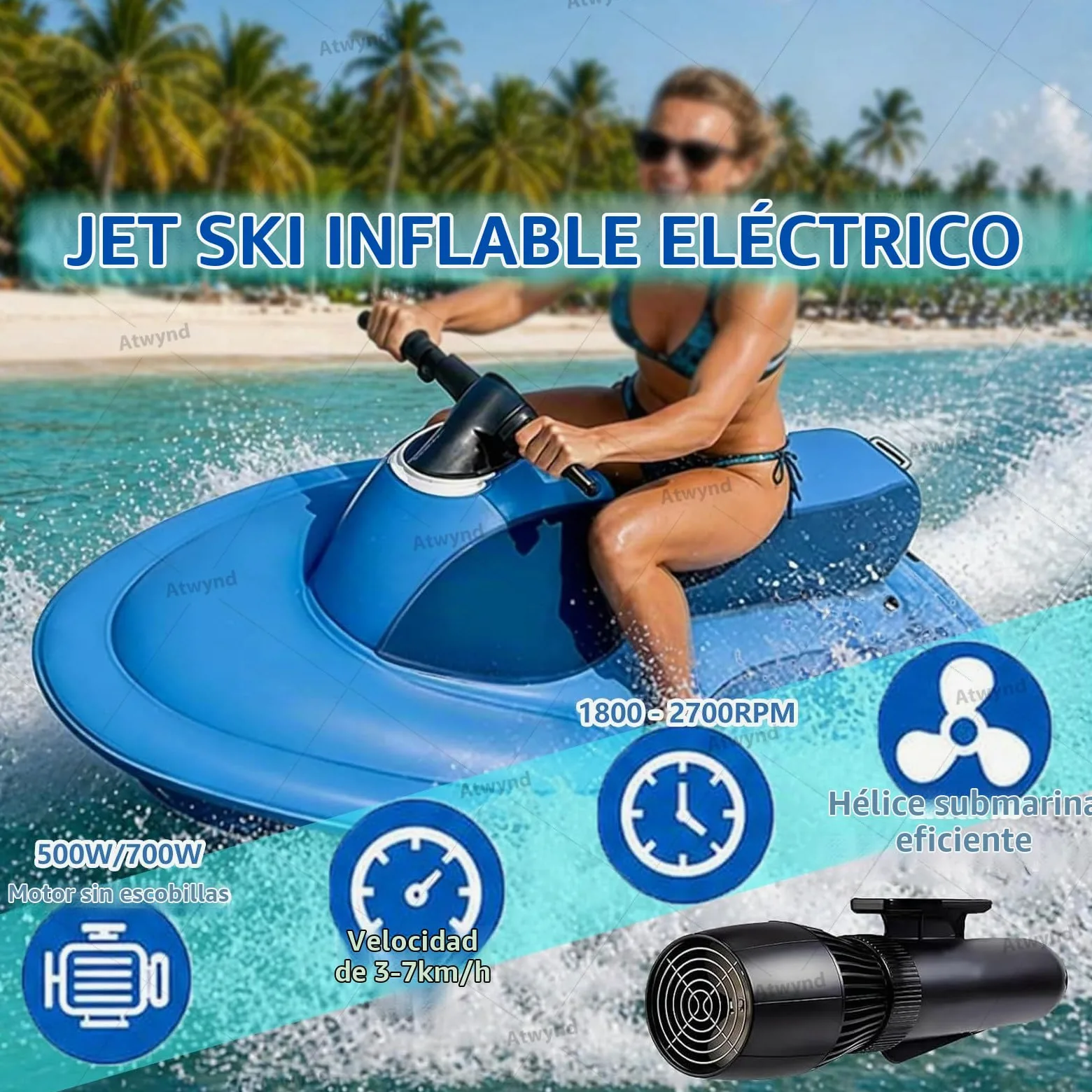 Moto Acuática Plegable con Motor, Lancha Motora Eléctrica para 2 Personas para Adultos y Niños, Lancha Motora Inflable Plegable, Ideal para Snorkel, Buceo y Actividades en El Océano Nothruster