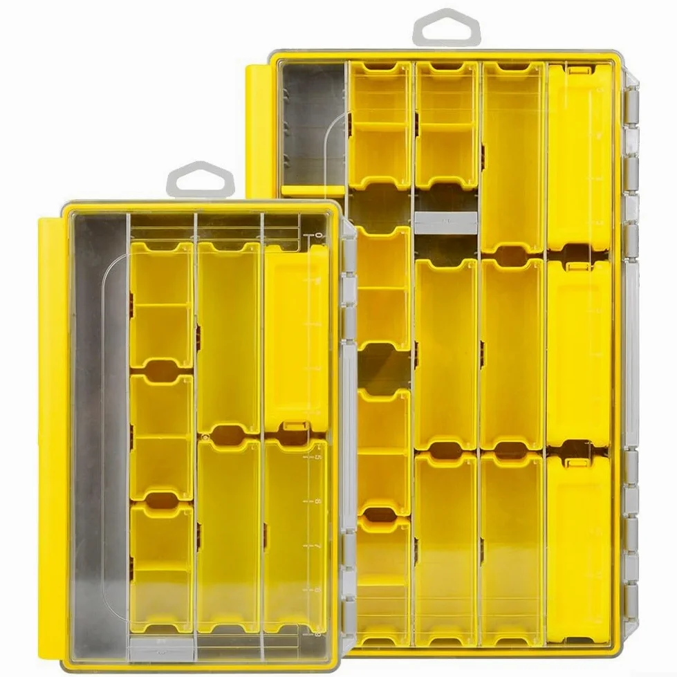 Caja de aparejos de pesca de una sola capa con separadores precortados, tapa transparente, caja de almacenamiento de polipropileno para anzuelos, cebos, plomos, señuelos, contenedor