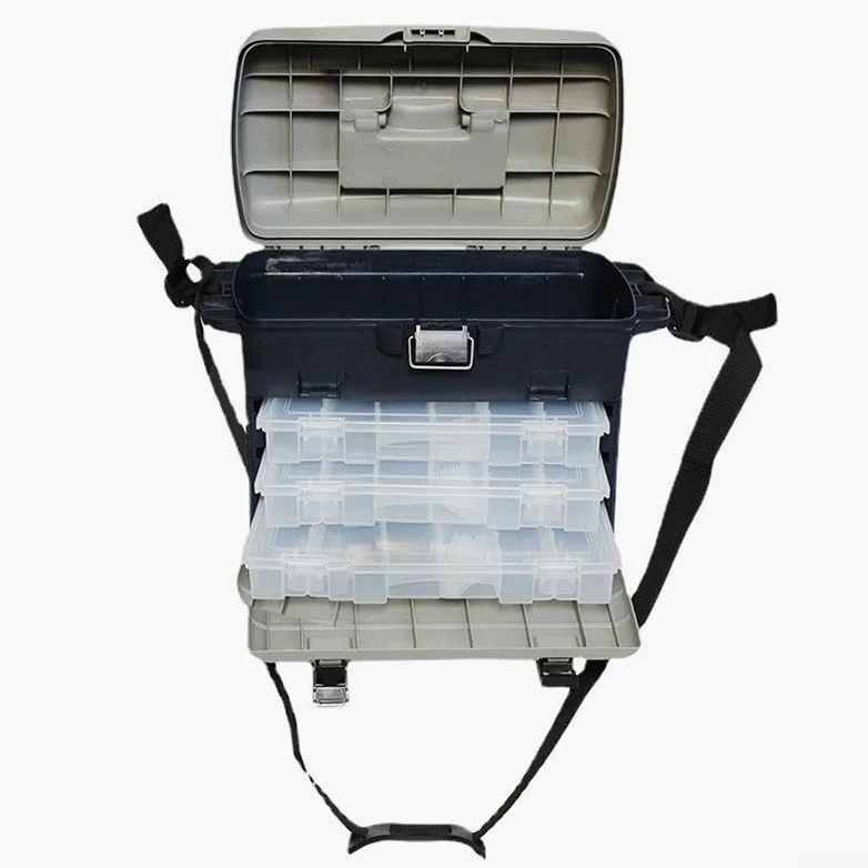 Caja de aparejos de pesca de tres capas con separadores ajustables para señuelos, anzuelos, cebos, solución de almacenamiento para pescadores, agua dulce
