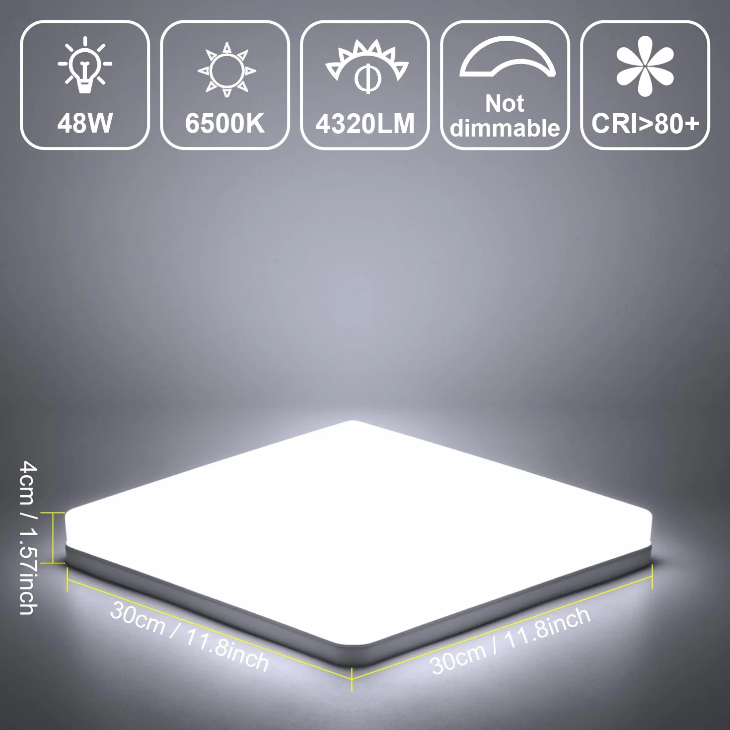 Kambo Lámpara de Techo LED 48W 4320LM Blanco Frío 6500K Plafón Cuadrada Moderno