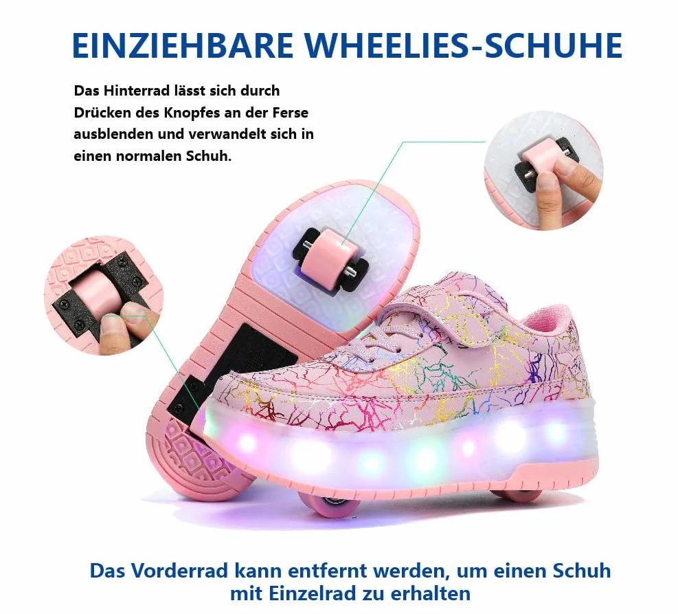 Zapatos Niña Niño con Ruedas 2 en 1 Patines Brillantes Zapatillas Skateboard