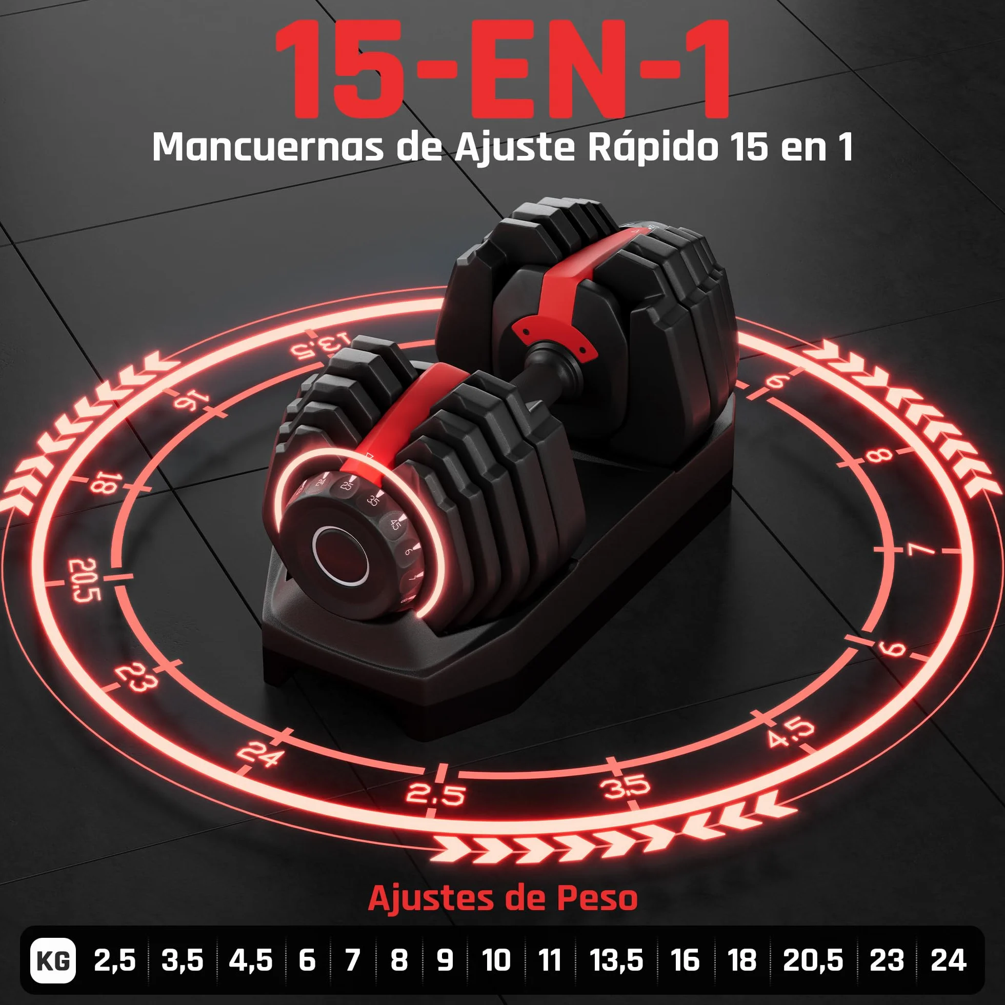 Yaheetech Kit de 1-2pcs Mancuerna Ajustable 5-15 Niveles Rápido 2-25kg Seguridad de Doble Bloqueo, Agarre Antideslizante, Ahorro de Espacio Para Gimnasio en Casa