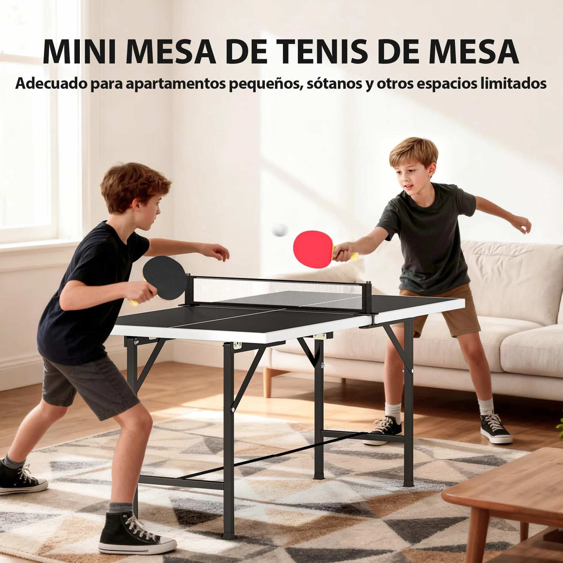 SPORTNOW Mini Mesa de Ping Pong Plegable 152x76x70 cm, Exterior con Red, 2 Raquetas y 3 Pelotas, Negro