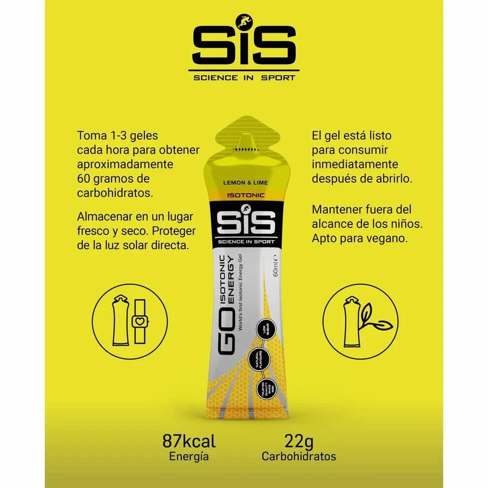 Science in Sport GO Isotonic Energy Gel Lima-limón 15x60ml 22g carbohidratos Vegano
