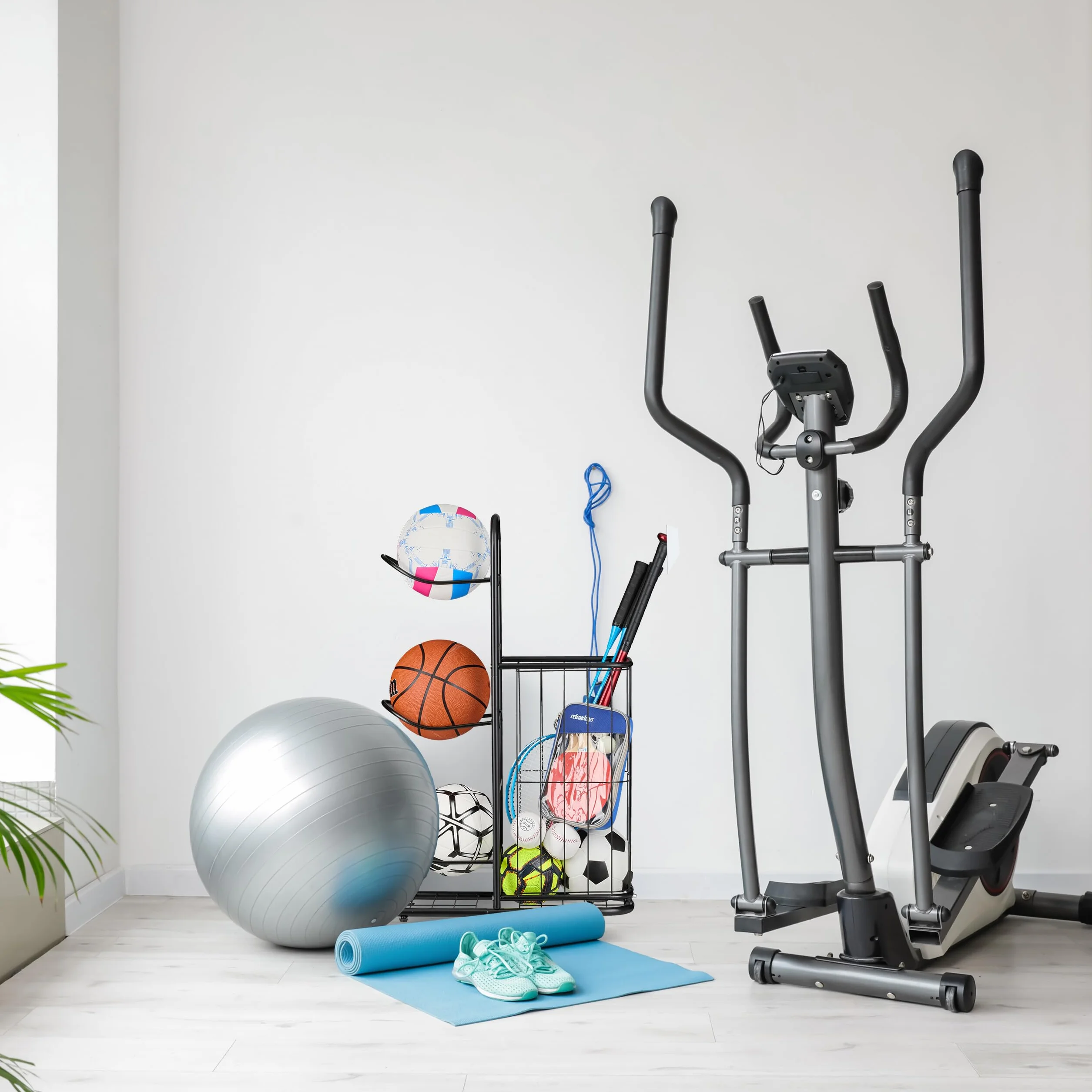 Relaxdays Soporte para Pelotas 3 Baldas Desmontables Metal Negro