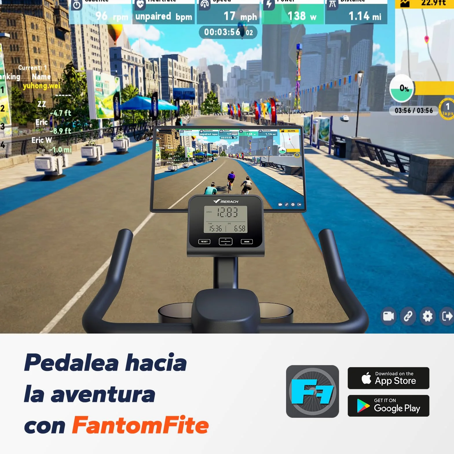 MERACH Bicicleta Estática con Resistencia Magnética, Bicicleta de Interior Silenciosa con Sillín de Aire Amortiguado, Monitor LED, App Propia, Marco en H Estable para Mayor Soporte, Capacidad 150KG