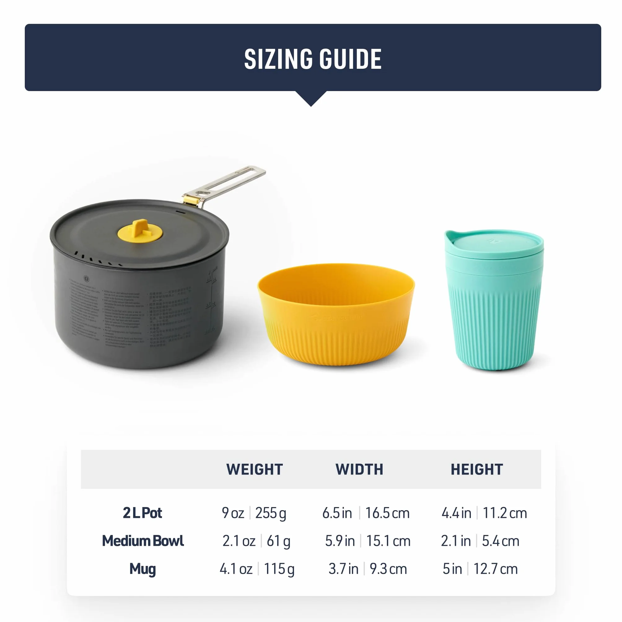 Sea to Summit Frontier UL One Pot Cook Set – 2L Pot + Medium Bowl + Insulated Mug blue-yellow